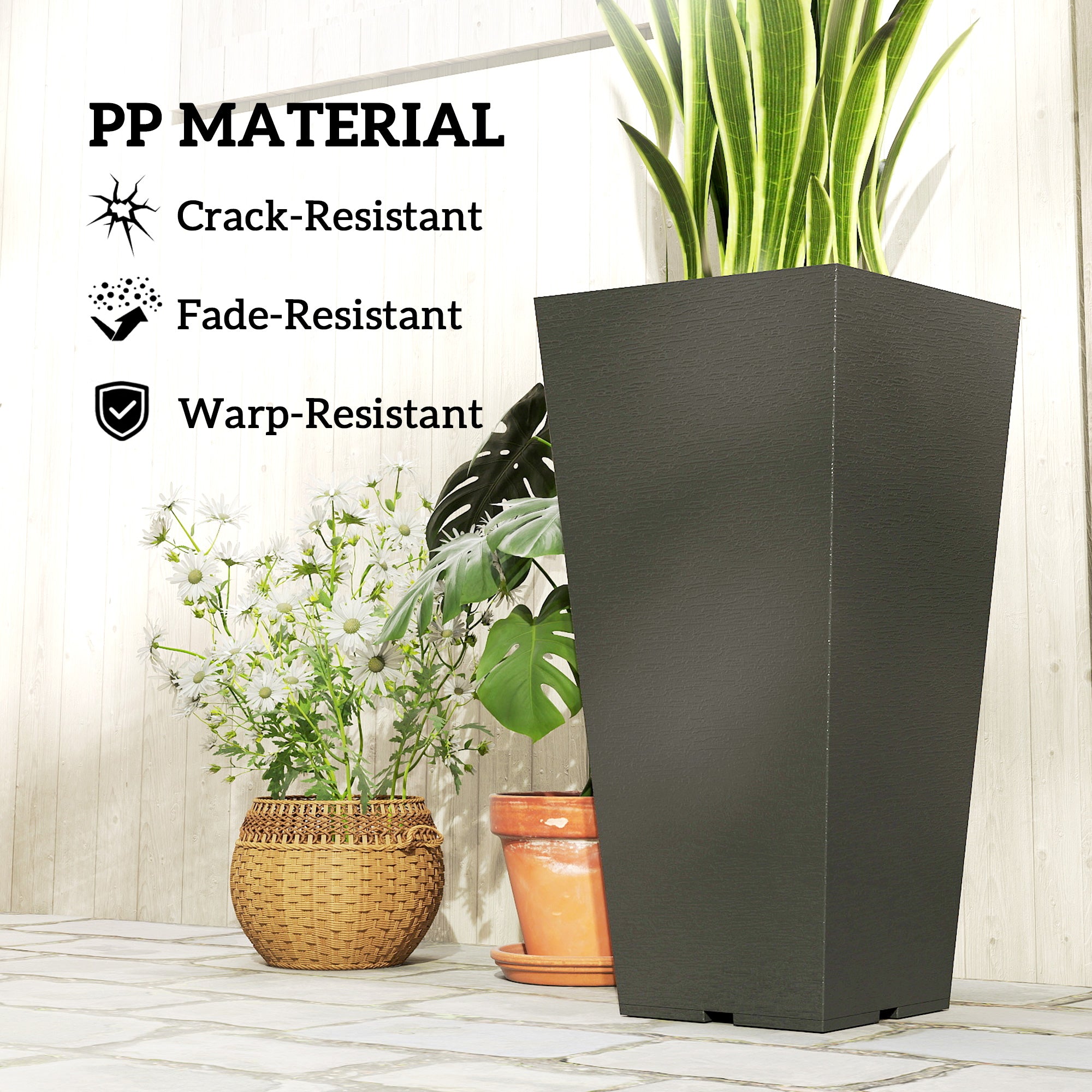 23 Inch Tall Planters for Outdoor Plants, Set of 2 Plastic Flower Pots, for Front Door Patio Garden Use, Black - Black - Image 5
