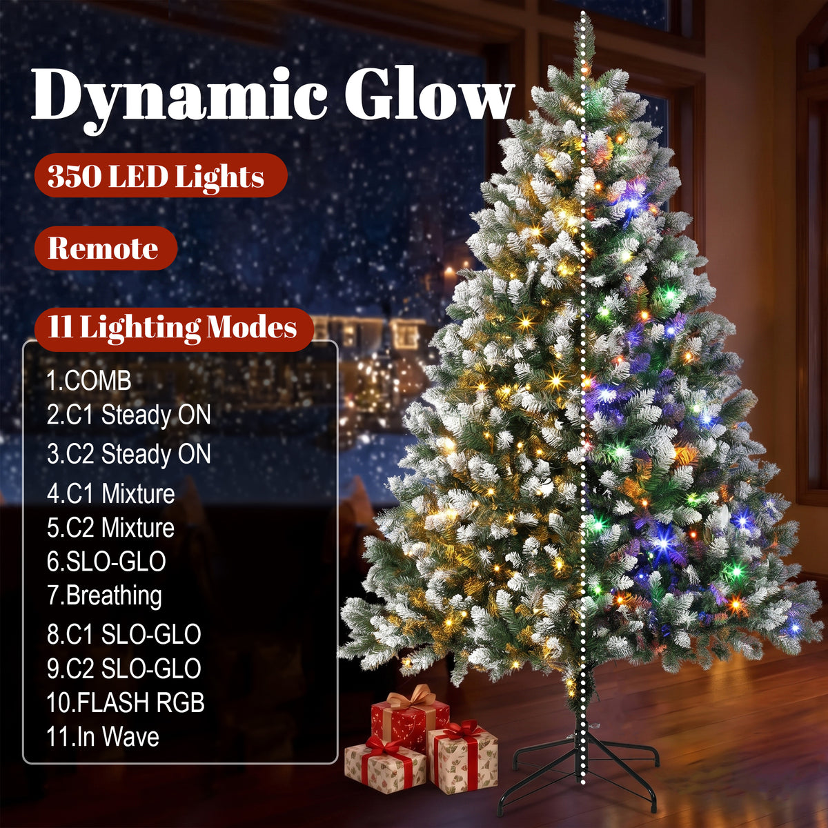 6ft Pre-lit Artificial Christmas Tree White-Tipped Hinged Full Xmas Tree with 1020 Tips