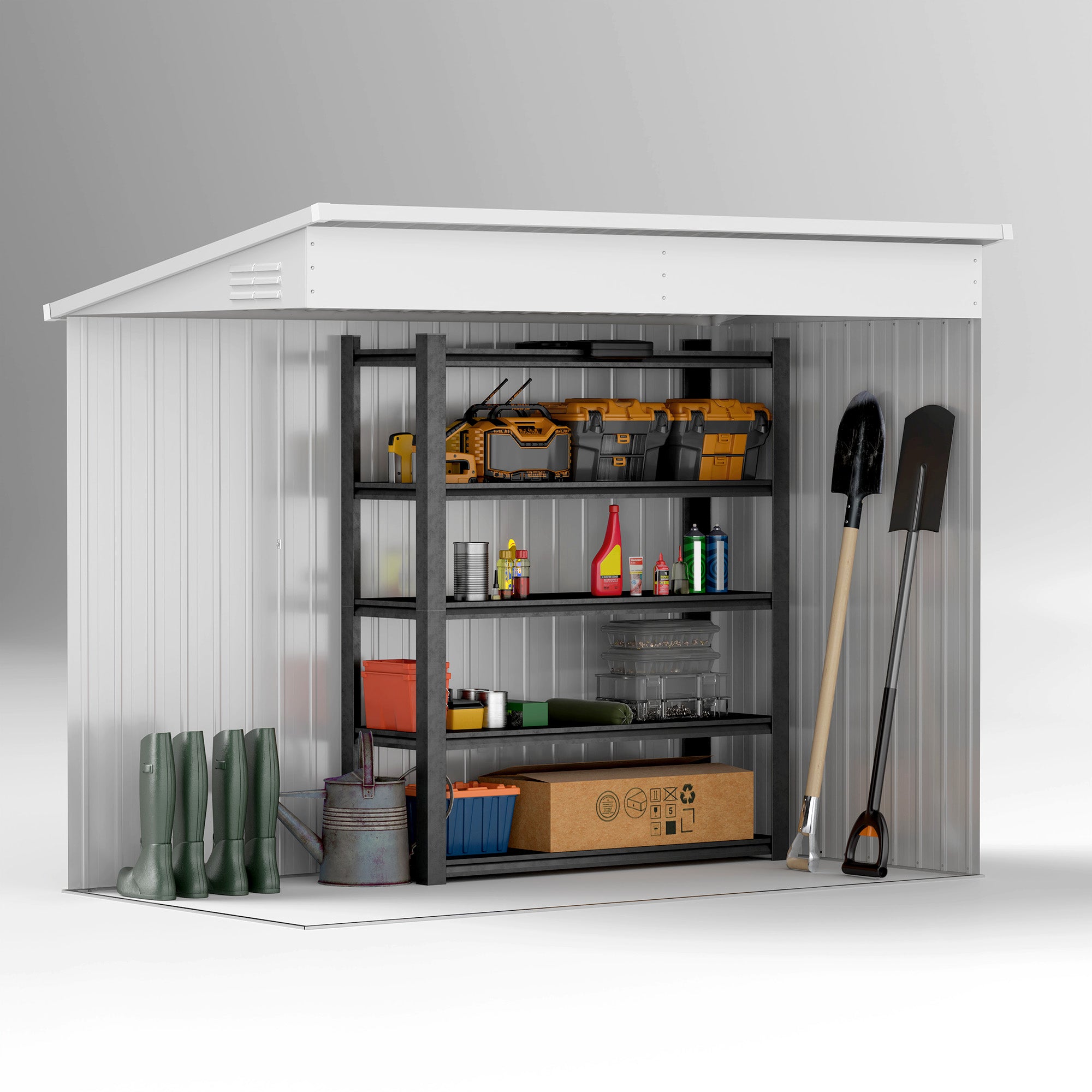 4' x 7.7' Lean to Garden Storage Shed, Outdoor Metal Tool House with Lockable Door Vents for Backyard Patio Lawn - Brown - Image 8