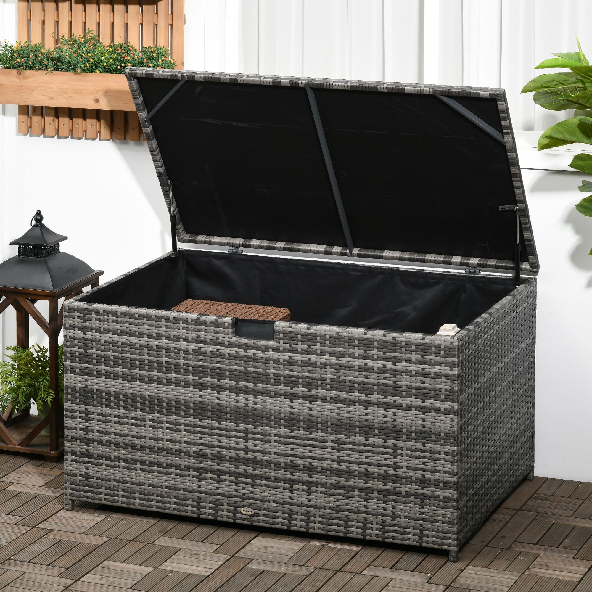 113 Gallon Outdoor Storage Box, Rattan Deck Box for Indoor, Patio Furniture Cushions, Pool Garden Tools, Dark Gray - Dark Gray - Image 2