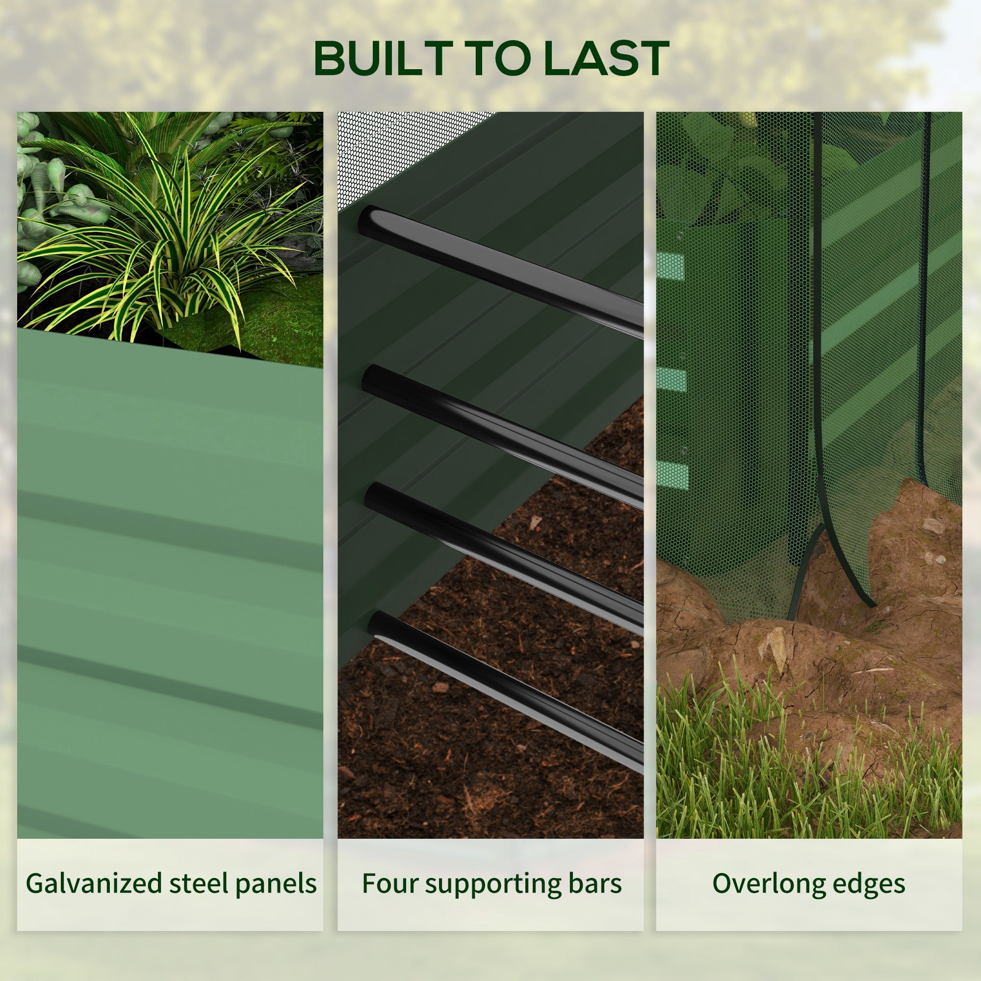 Galvanized Steel Planter Box with Crop Cage and Shade Cloth, Raised Garden Bed for Flowers, Veggies and Herbs, Green - Green - Image 7