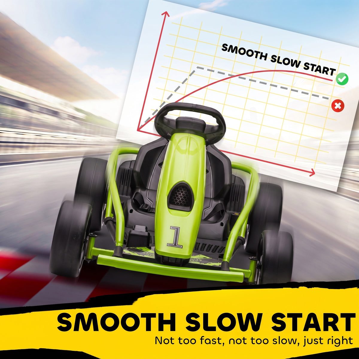 24V Electric Go Kart for Kids, Drift Ride-On Racing Go Kart with Max 8.1 MPH, for Boys Girls Aged 8-12 Years Old, Green