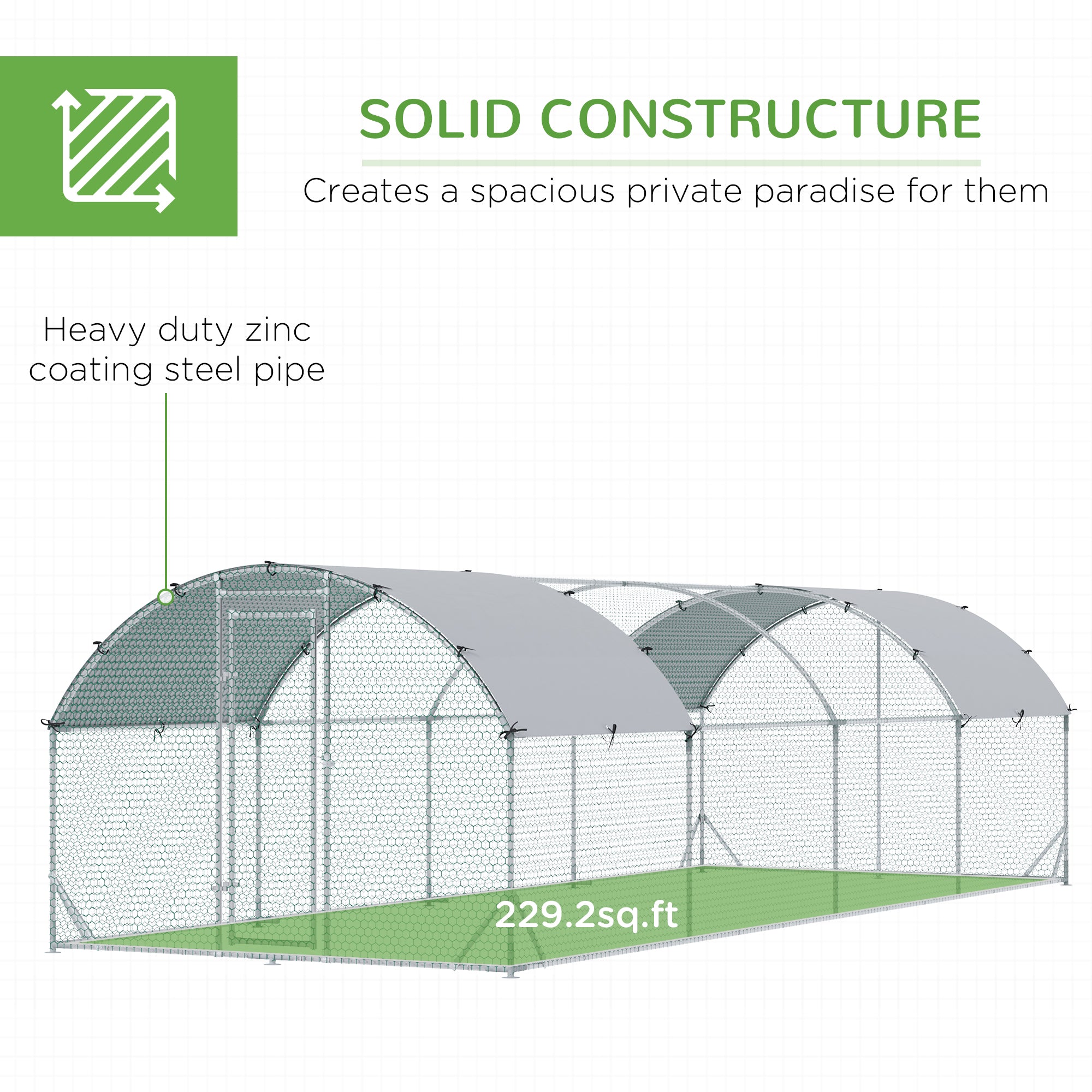 Large Metal Chicken Coop with Waterproof and Anti-UV Cover for Yard, Outdoor, Duck, Rabbit, 9.2' x 24.9' x 6.5' - Silver - Image 6