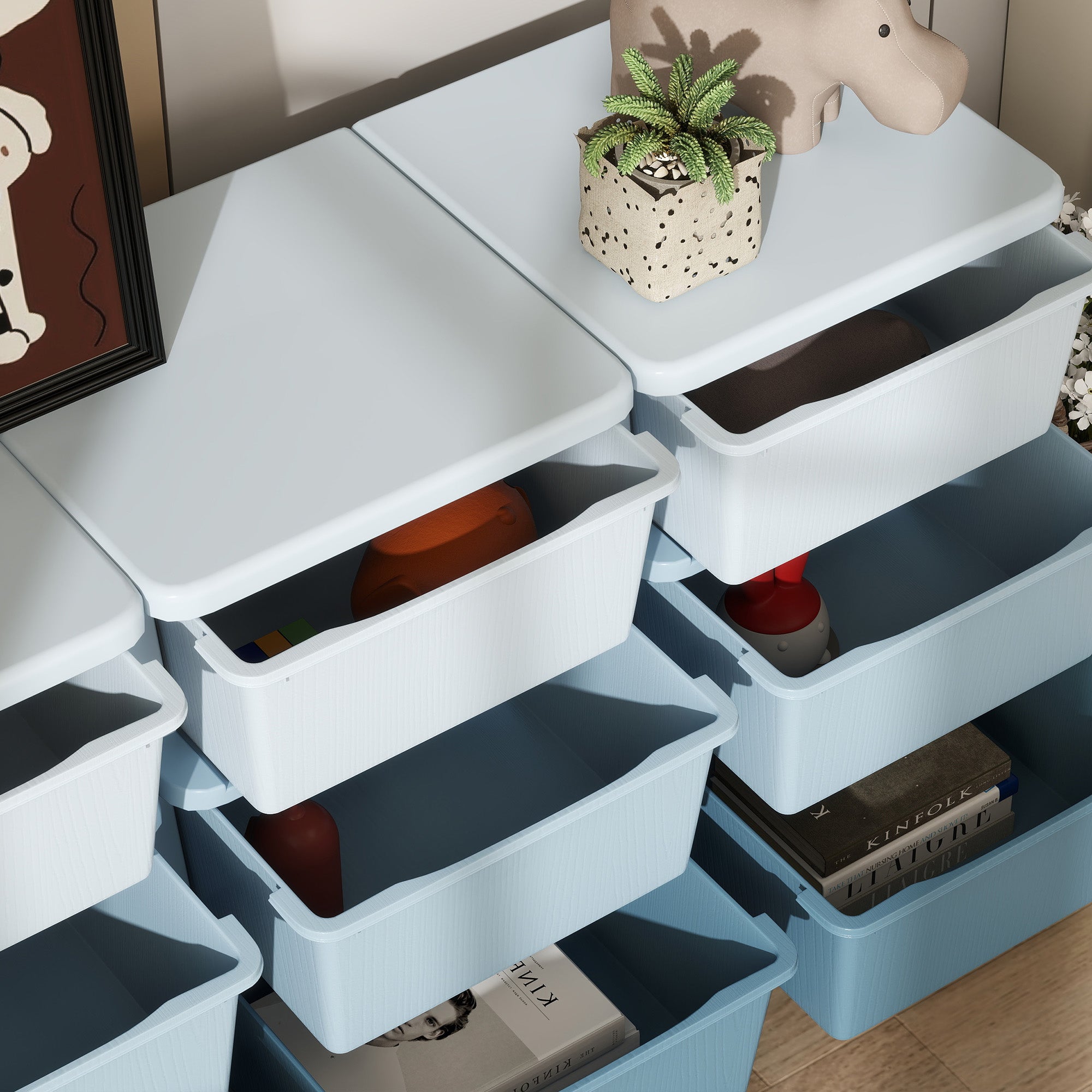 29.5" 3 Tier Kids Storage Unit Dresser Tower w/ 9 Drawers, Blue