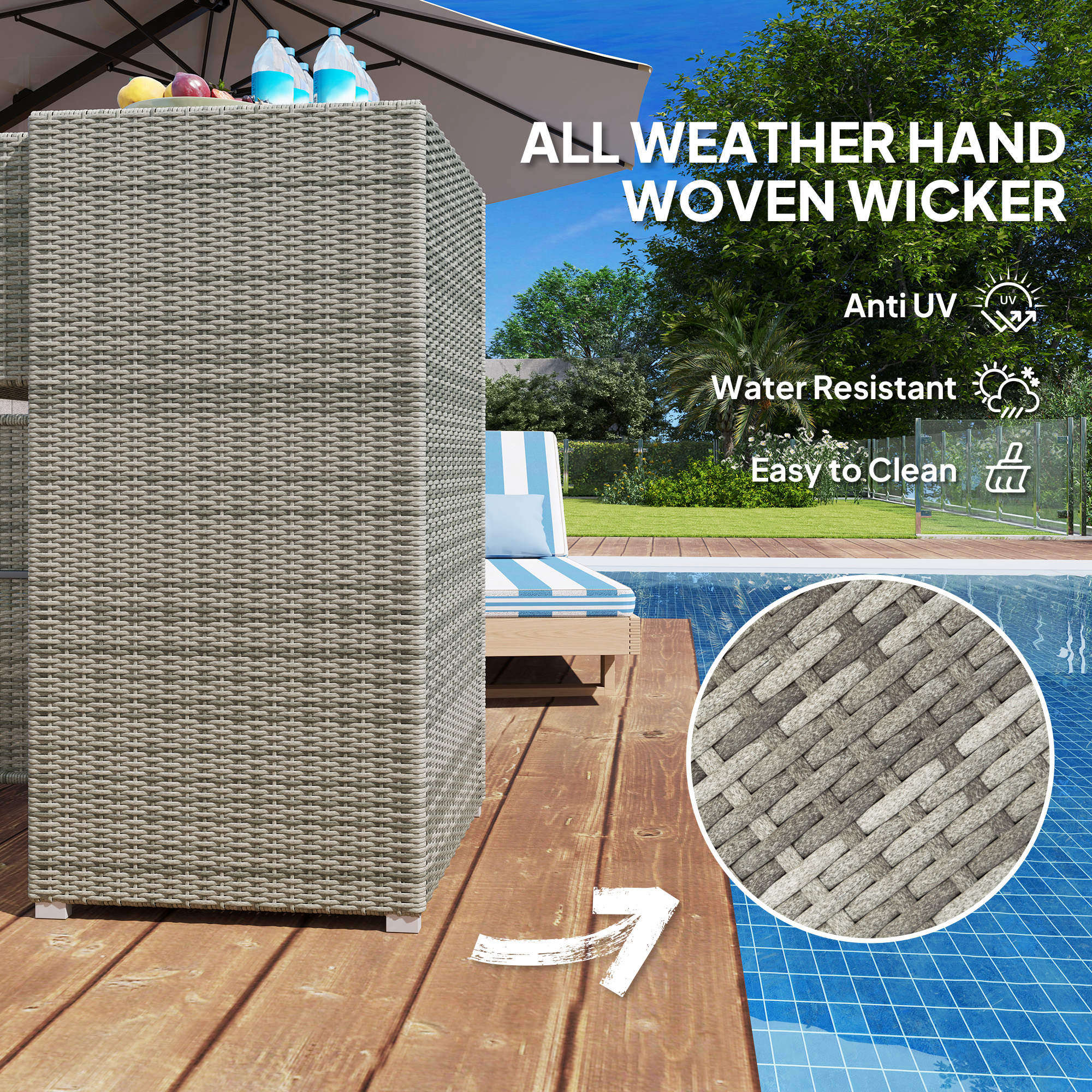 Outdoor Towel Rack for Pool w/ Drawer & Cabinet, Gray - Gray - Image 5