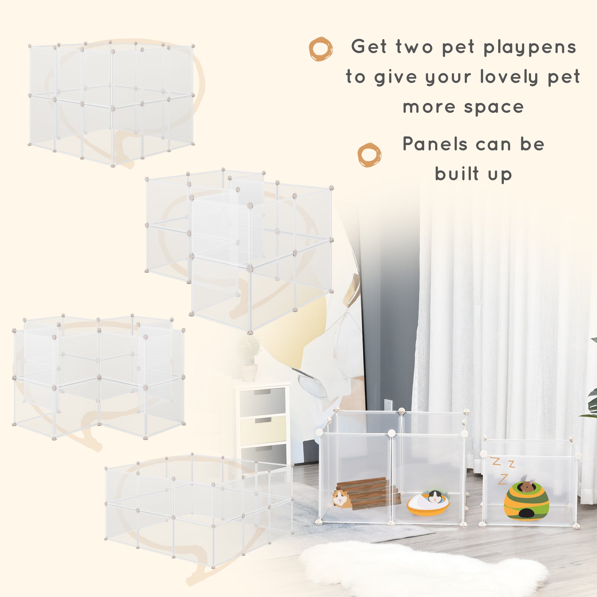 Pet Playpen DIY Small Animal Cage Open Enclosure Portable Plastic Fence 12 Panels for Guinea Pig Hedgehog White, 18" x 14" - White - Image 6