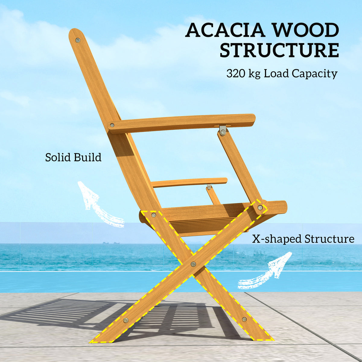 2-Person Foldable Wood Outdoor Bench with Backrest and Armrests for Garden, Porch, Park, Balcony, Teak