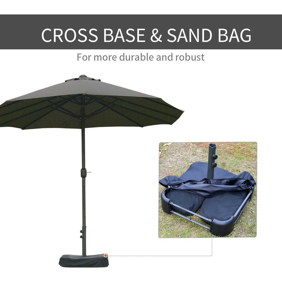 Patio Umbrella 15' Steel Rectangular Outdoor Double Sided Market with base, UV Sun Protection & Easy Crank for Deck Pool Patio Dark Gray