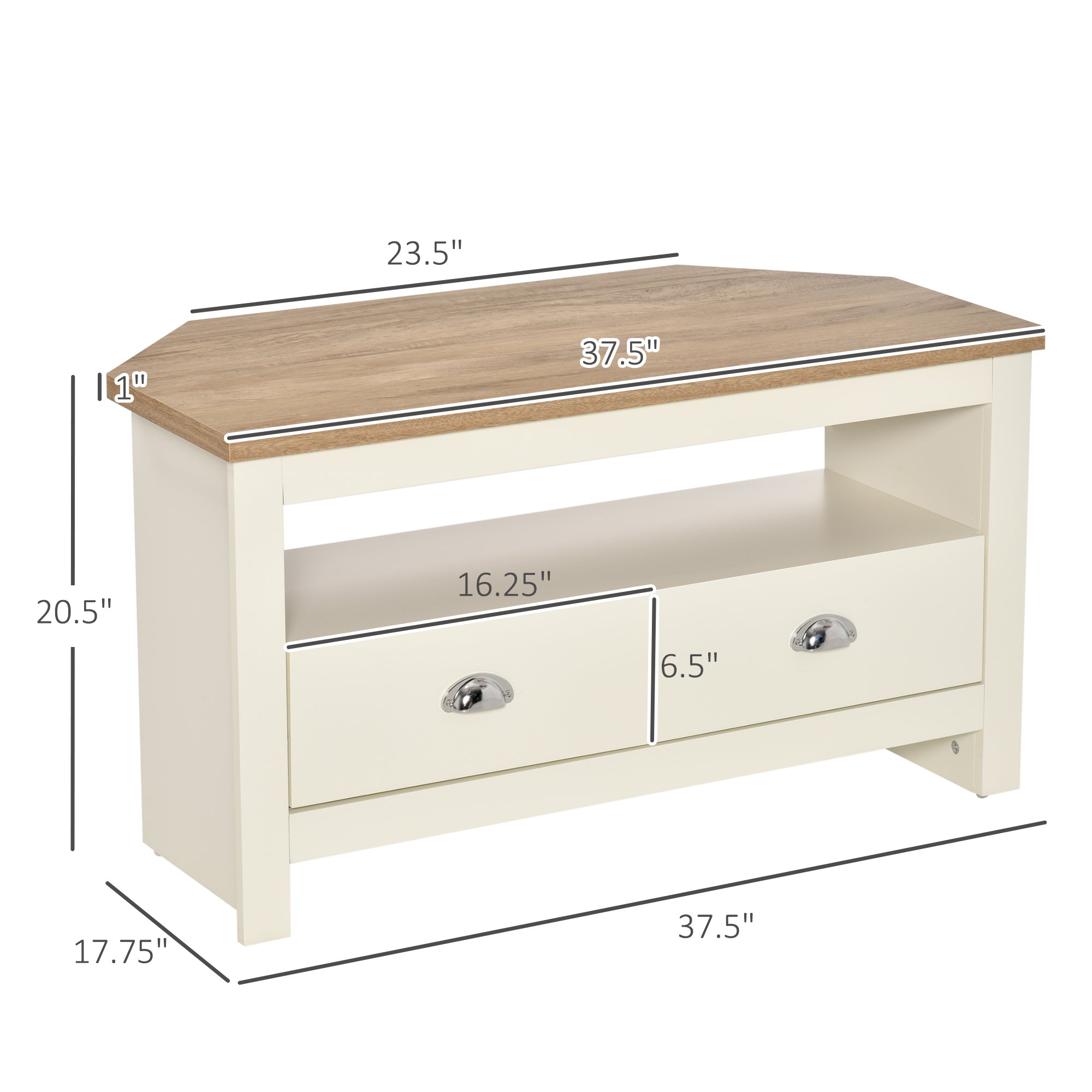 Entertainment Center TV Console Table, Corner TV Stand Up To 50" with Drawers and Open Storage Compartmen, White