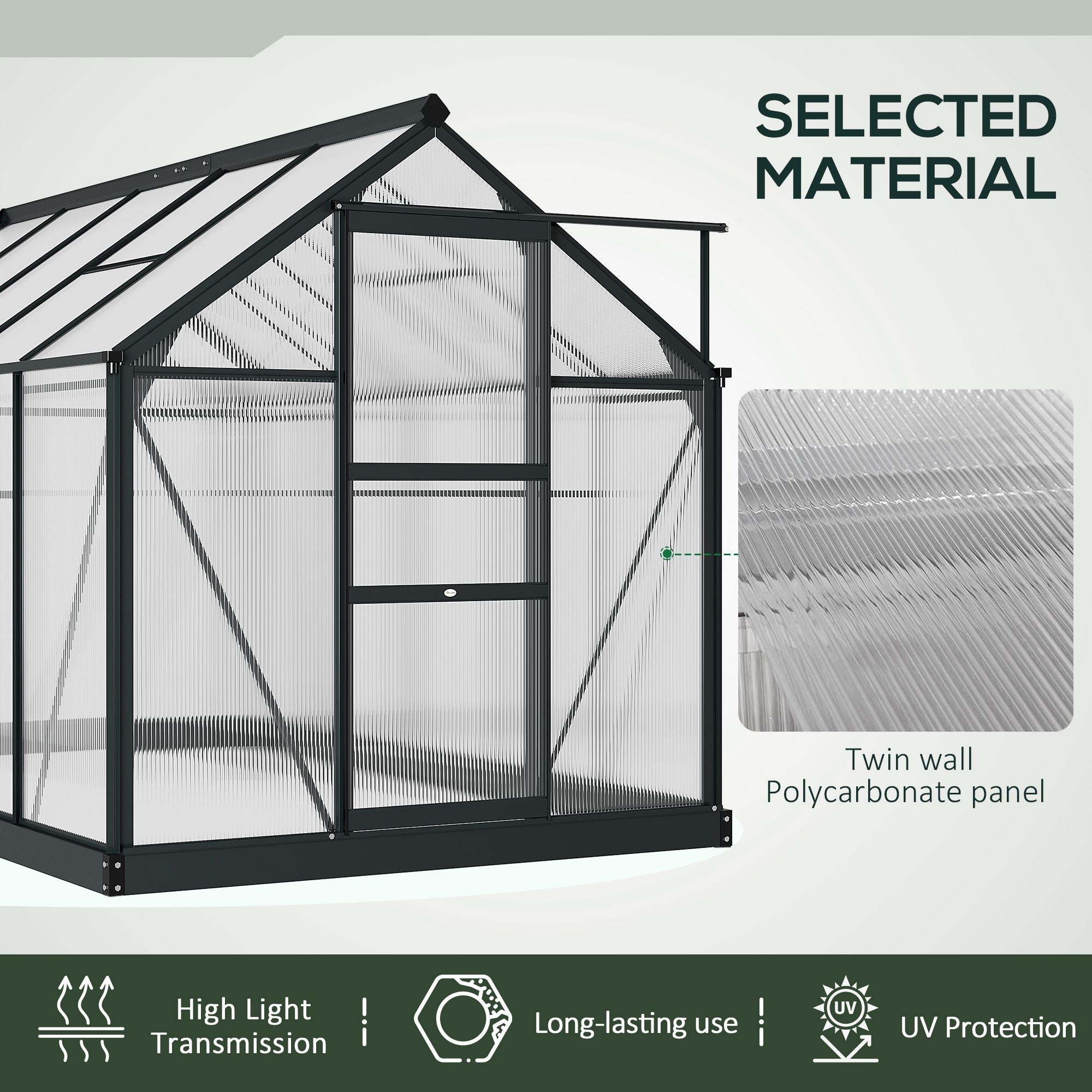 6.2' x 10.3' x 6.6' Outdoor Greenhouse with Walk-in Vent Door for Backyard Garden Gray - Gray - Image 6
