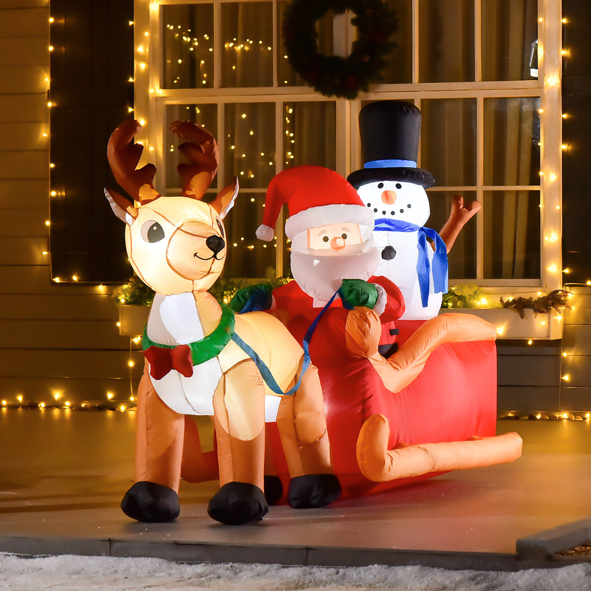 6.5 ft Long Christmas Inflatables Outdoor Decorations Santa Claus on Sleigh, Reindeer and Snowman with LED Lights for Holiday Yard Christmas Decor