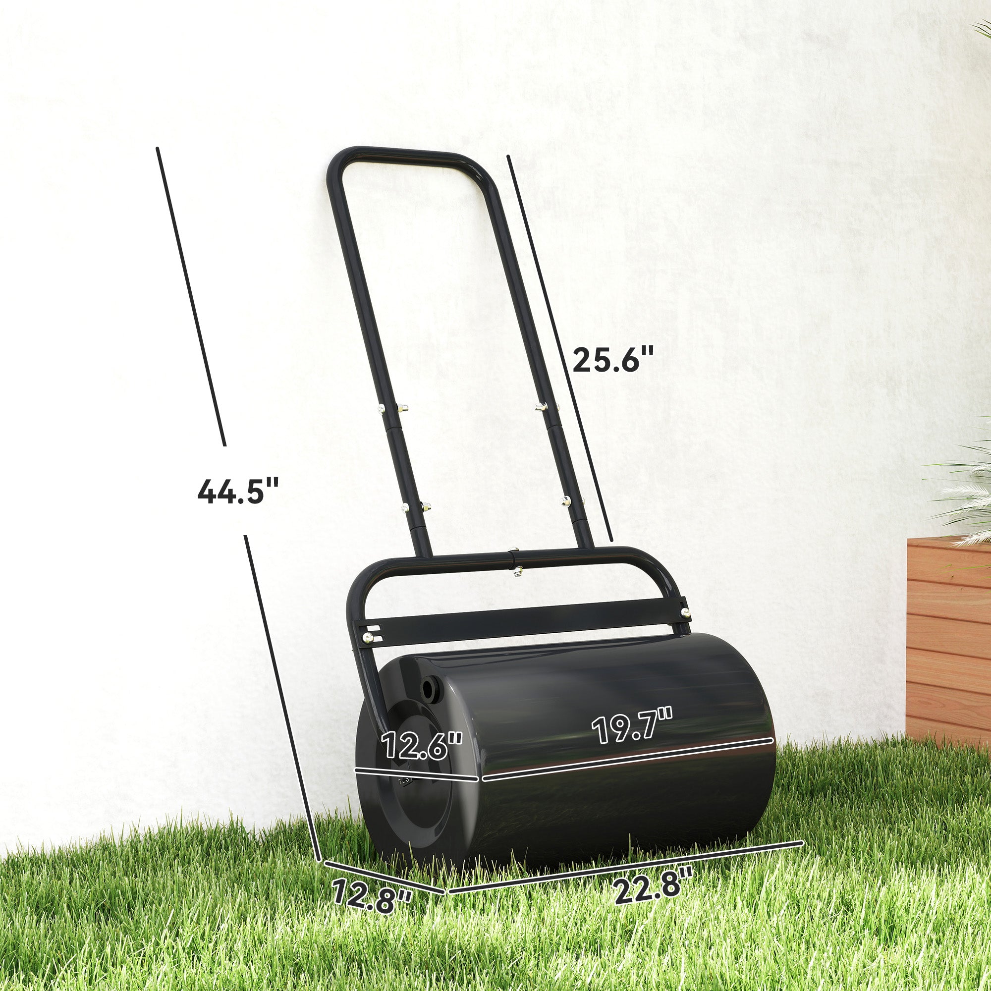 20-Inch Push/Tow Behind Lawn Roller Filled with 10 Gal Water or Sand for Flattening Sod in the Garden, Black - Black - Image 3