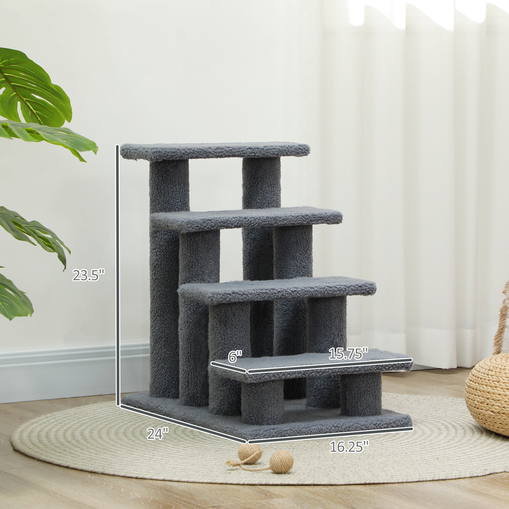 25" 4-Step Multi-Level Carpeted Cat Scratching Post Pet Stairs, Gray - Grey - Image 3