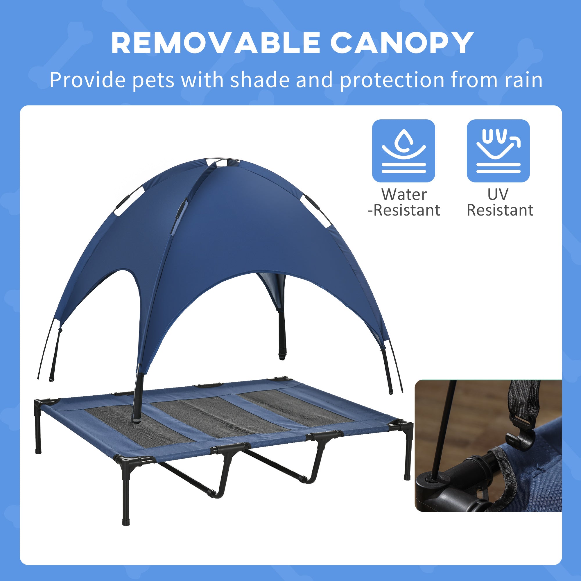 48" x 36" Elevated Portable Dog Cot Cooling Pet Bed with UV Protection Canopy Shade, Dark Blue - Blue - Image 6