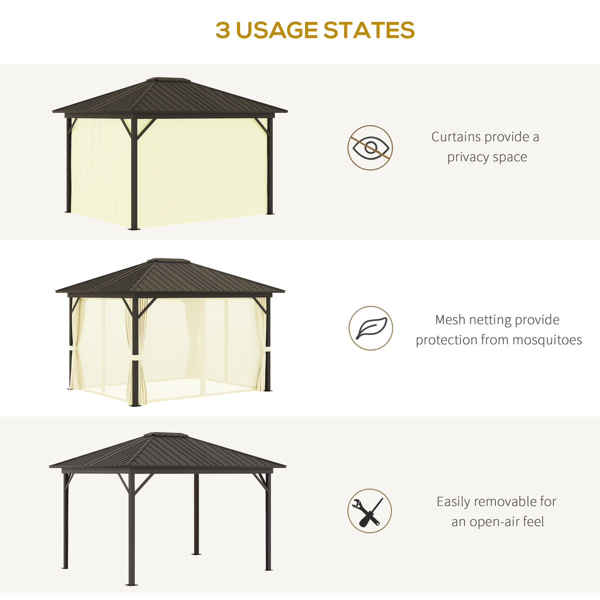 11.9" x 9.8" Hardtop Gazebo with Curtains Netting, Metal Roof Gazebo Canopy with Aluminum Frame and Top Hook, Cream