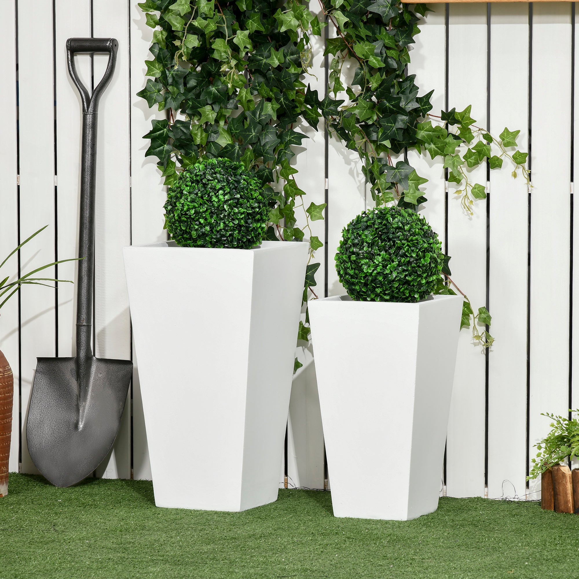 2-Pack Outdoor Planter Set, Flower Pots with Drainage Holes, Durable & Stackable Plant Pot, 22in & 18in, for Porch, Entryway, Patio, Yard, Garden, White - White - Image 2