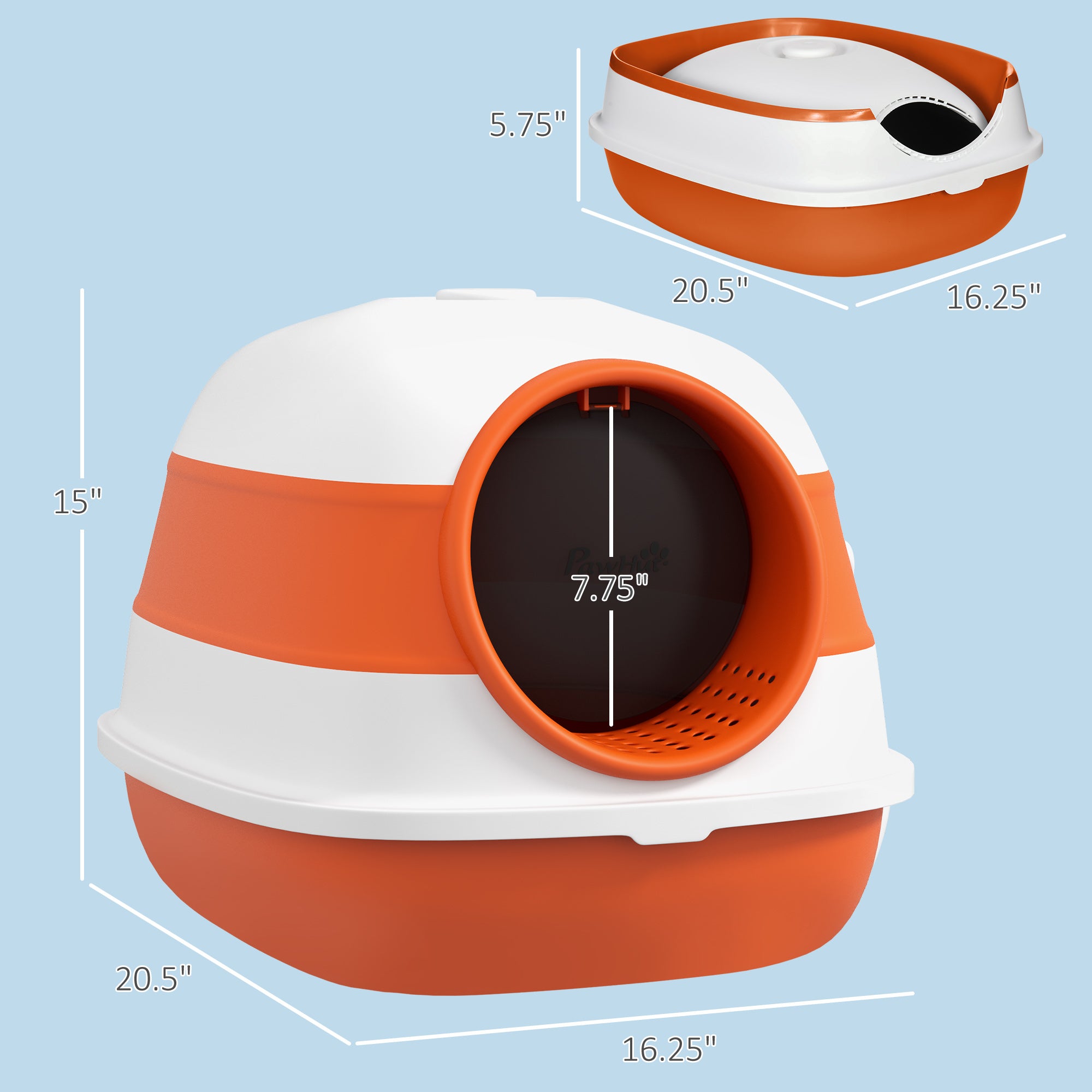 Dome Covered Cat Litter Box with Lid, White and Orange - Orange - Image 3