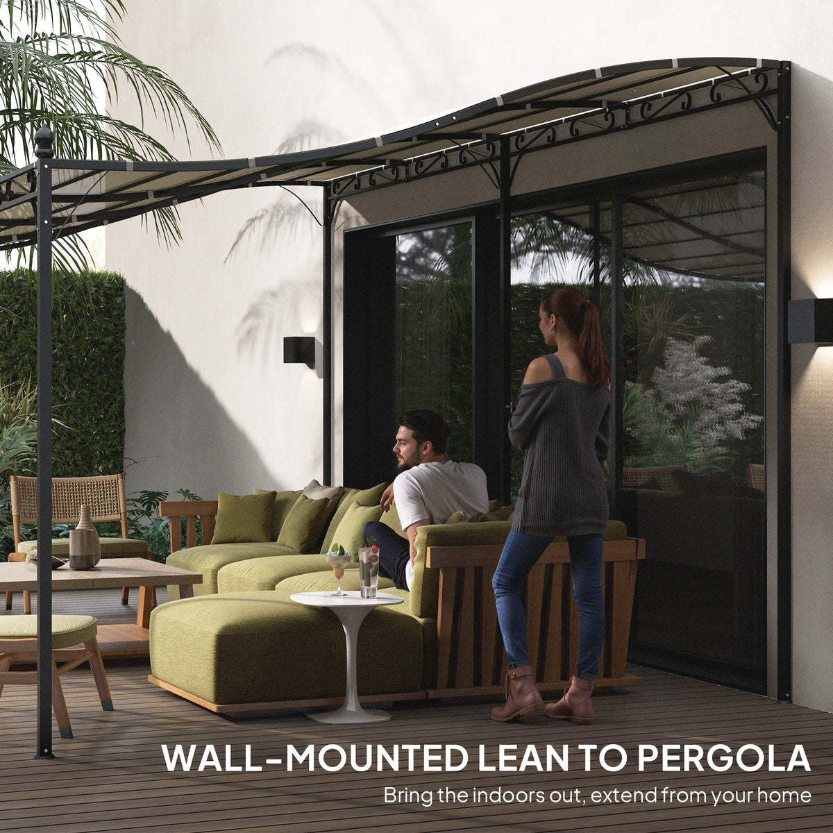 10' x 20' Wall-Mounted Outdoor Pergola Canopy, Metal Patio Canopy with Drainage Holes for Backyard Garden, Cream White
