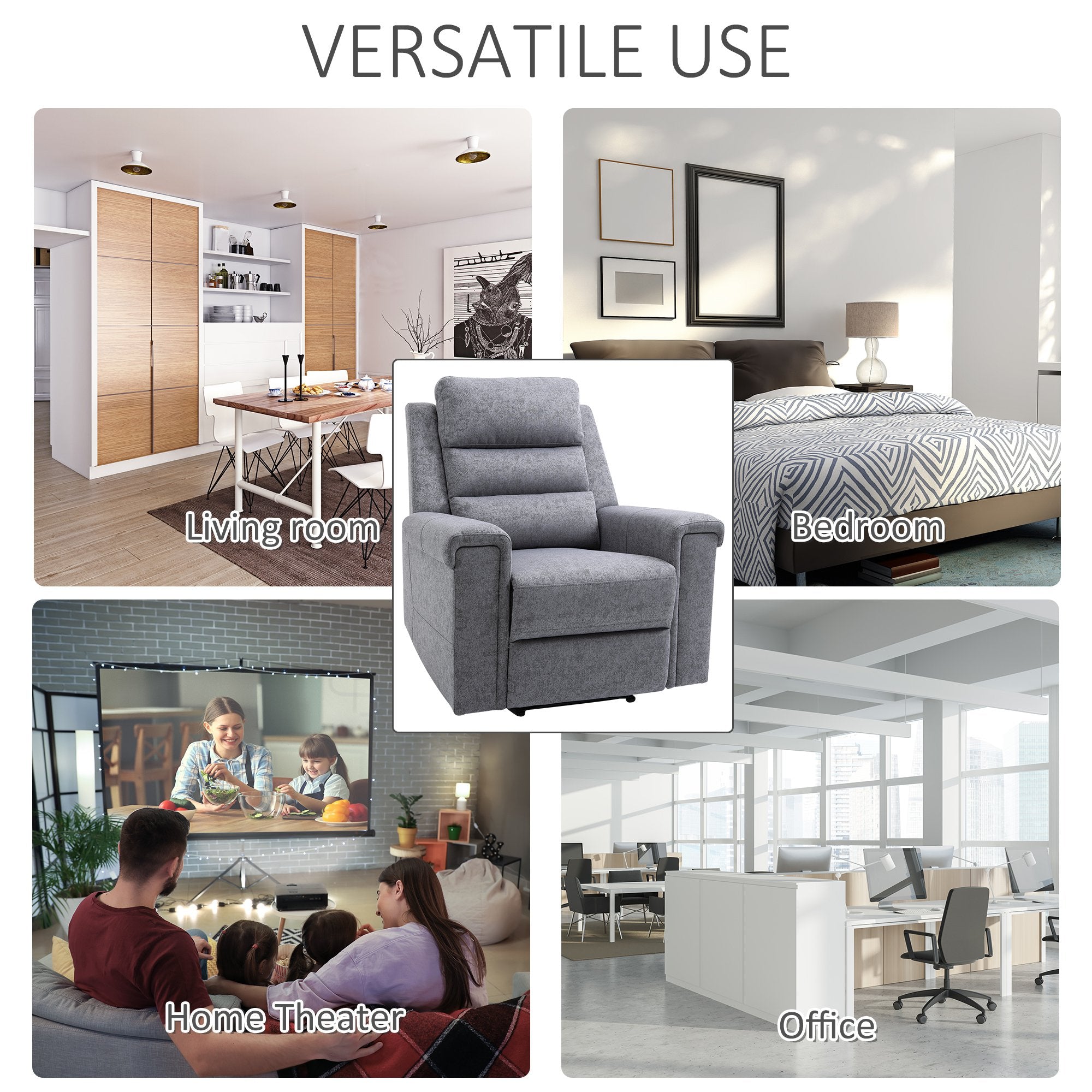 Modern Recliner Chair Linen Fabric Single Sofa Home Theater Seating with Overstuffed Armrest and Back, Grey