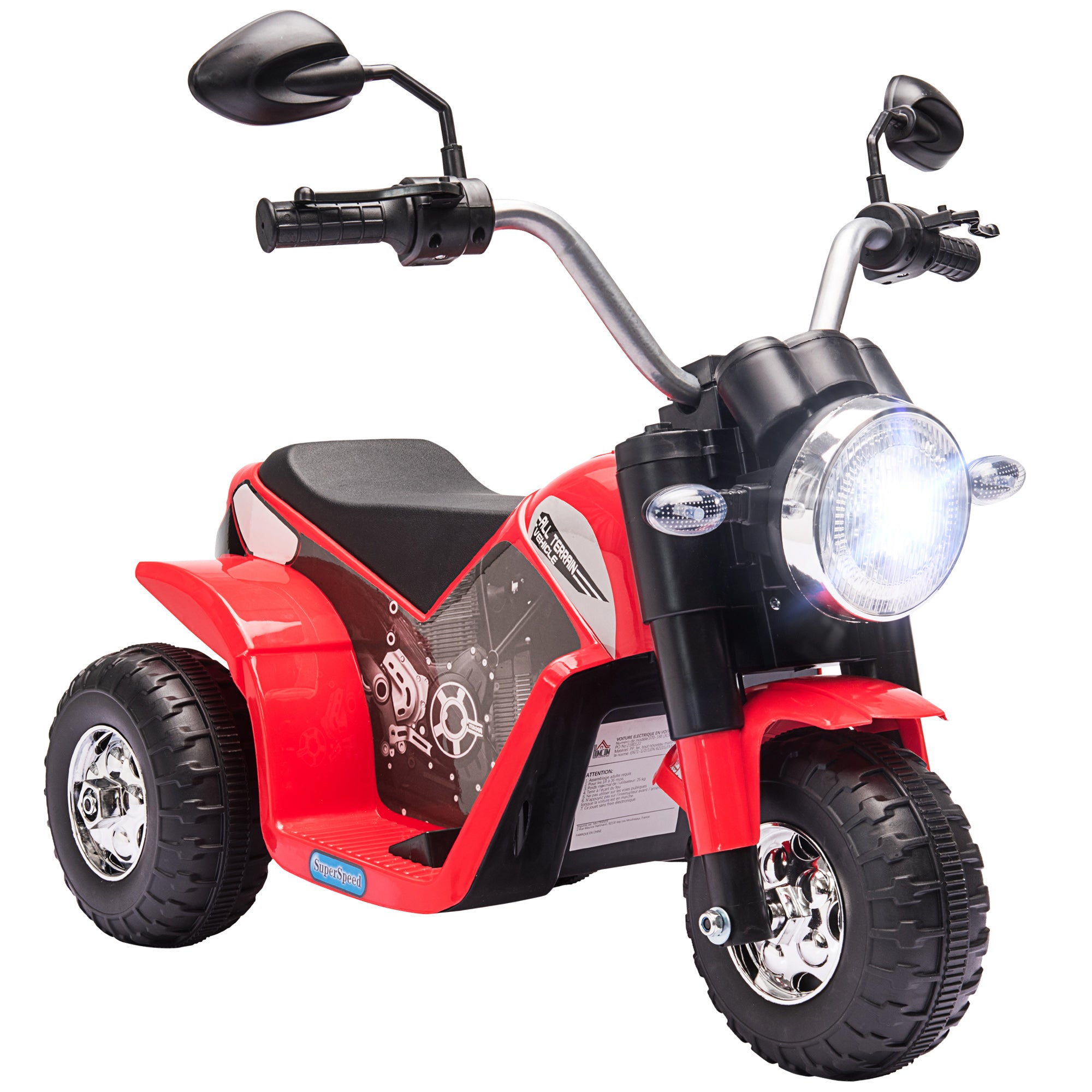 Electric Motorcycle for Kids, 6V Battery Powered Ride-On Dirt Bike 3-Wheels Motorbike with Horn Headlights Realistic Sounds Speed for 18 - 36 Months Red