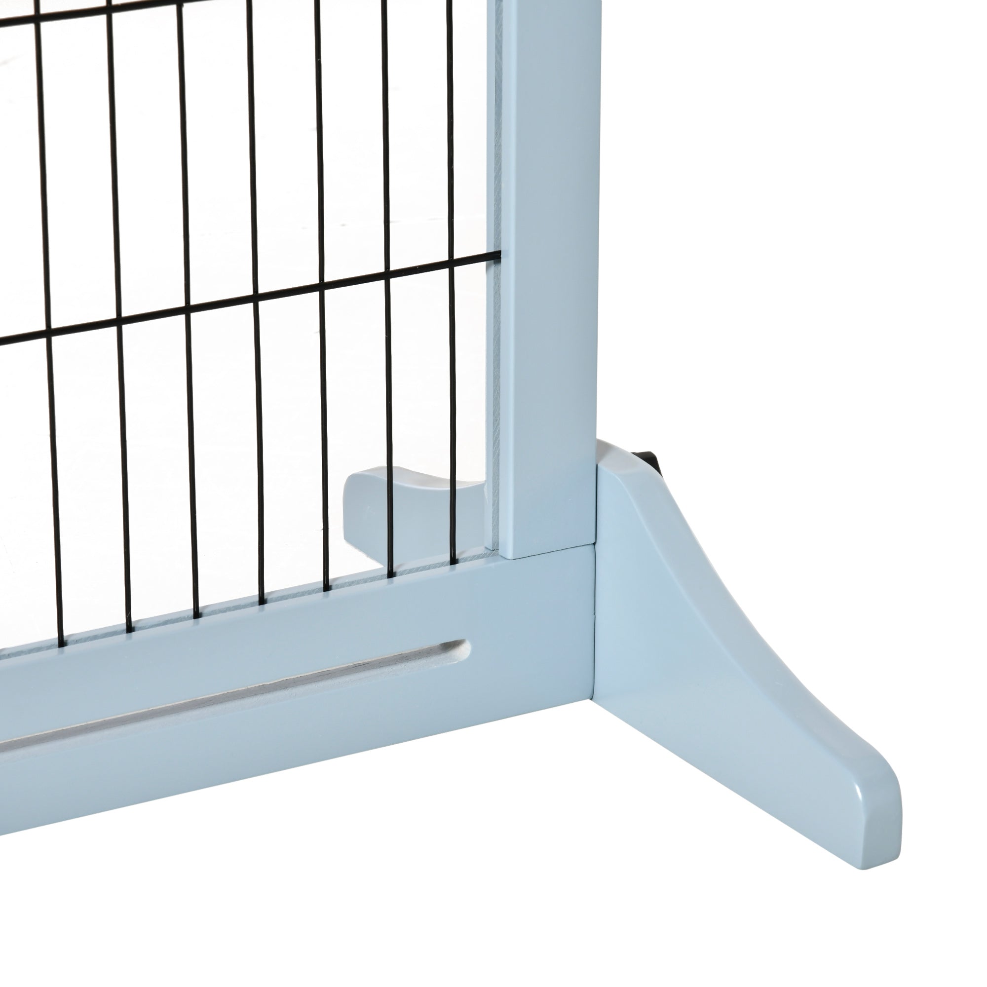 71" W x 27.25" H Extra Wide Freestanding Pet Gate with Adjustable Length Dog, Cat, Barrier for House, Doorway, Hallway, Blue-Gray - Gray - Image 8