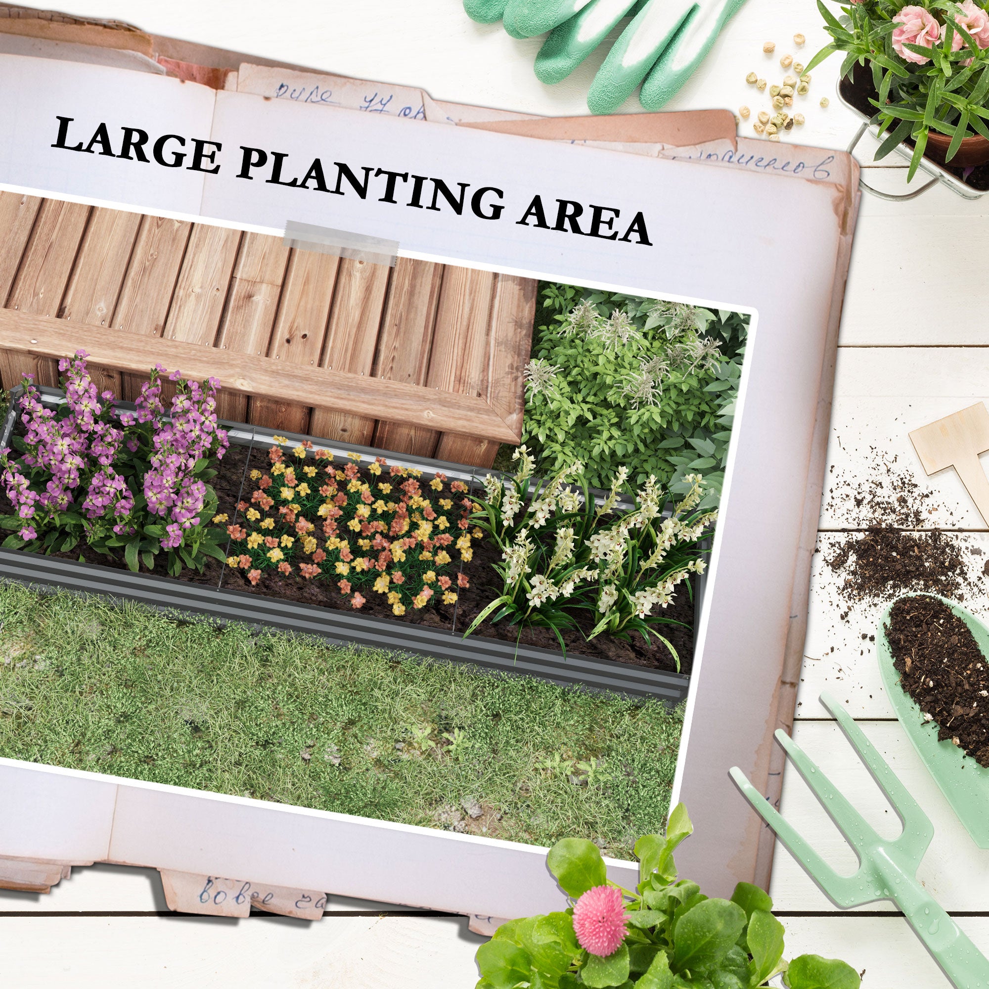 8x2x1ft Galvanized Raised Garden Bed Kit with Safety Edging for Flowers, Herbs and Vegetables, Dark Gray - Dark Gray - Image 4