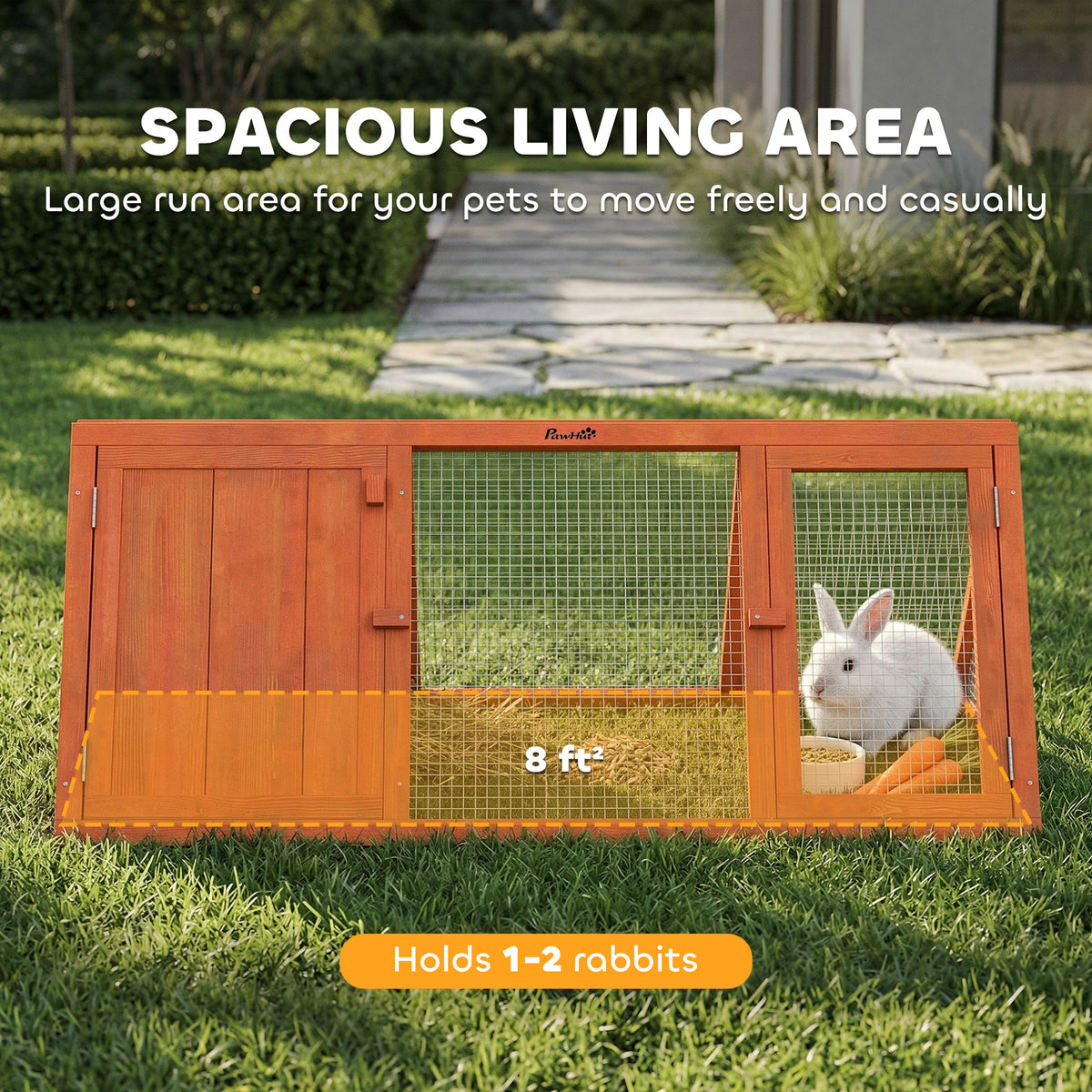 Rabbit Hutch, Wooden Guinea Pig Hutch with Run and Doors, Outdoor Triangle Bunny House for Rabbits,Duck and Chicken