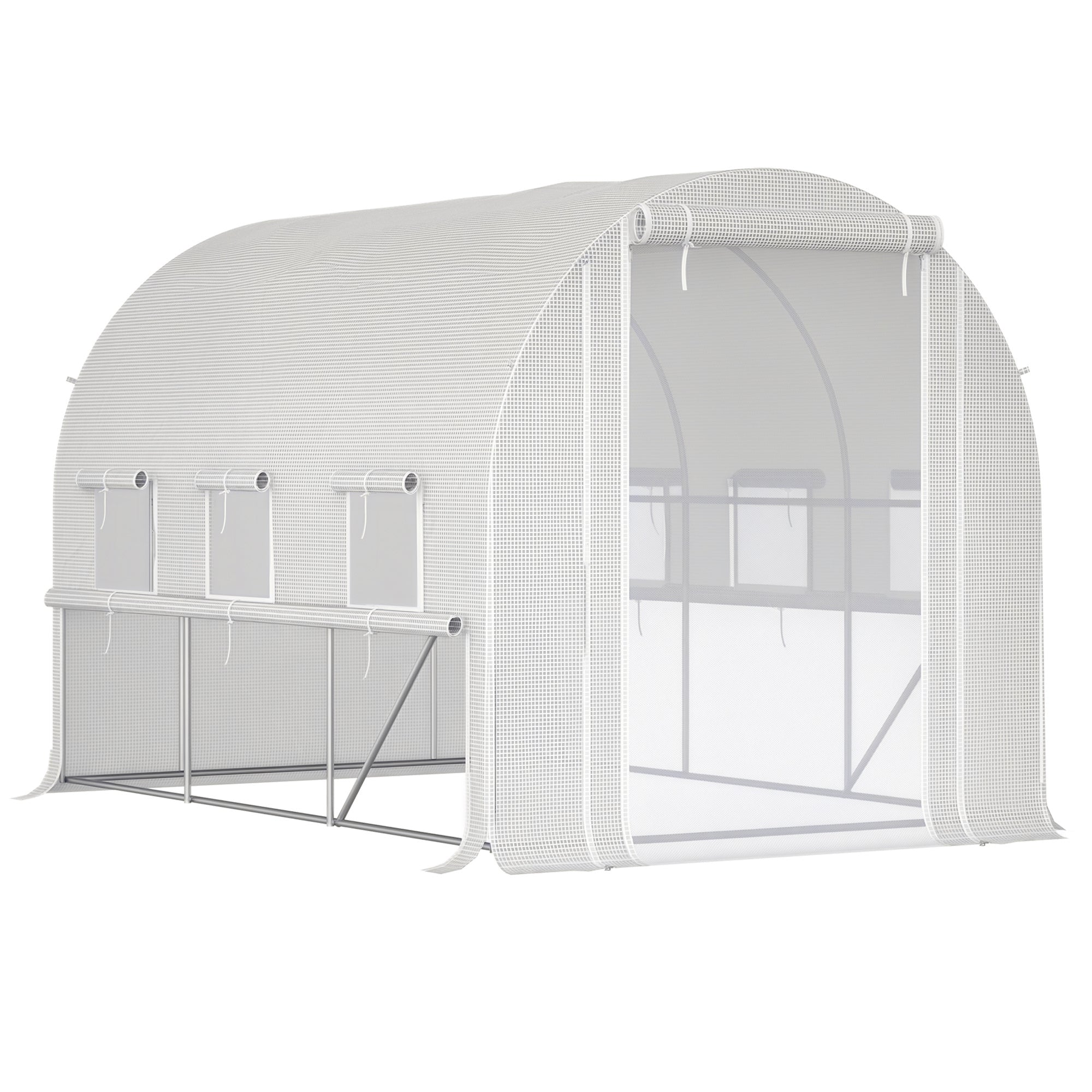 116.25" x 78.75" x 78.75" Walk-in Tunnel Greenhouse, Mesh Windows, Bottom Vents, Zippered Door, PE Cover, Heavy Duty Steel Frame, White - White