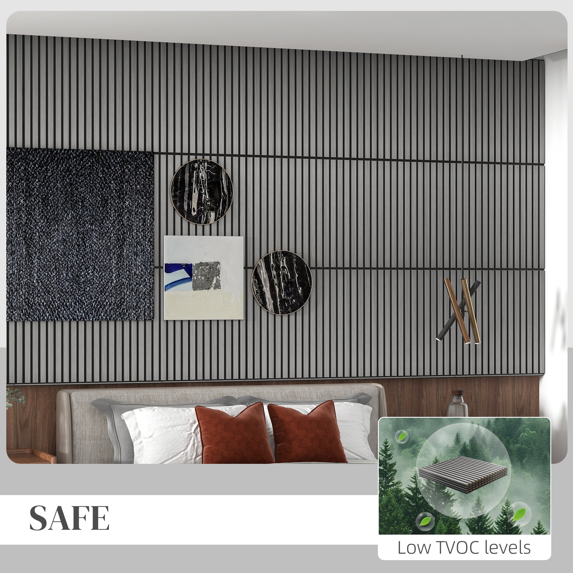 24"x24" Wood Panels for Wall, 4 Pack Acoustic Panels, Sound Absorbing Slat Wall For Interior Wall Decor, Home, Gray