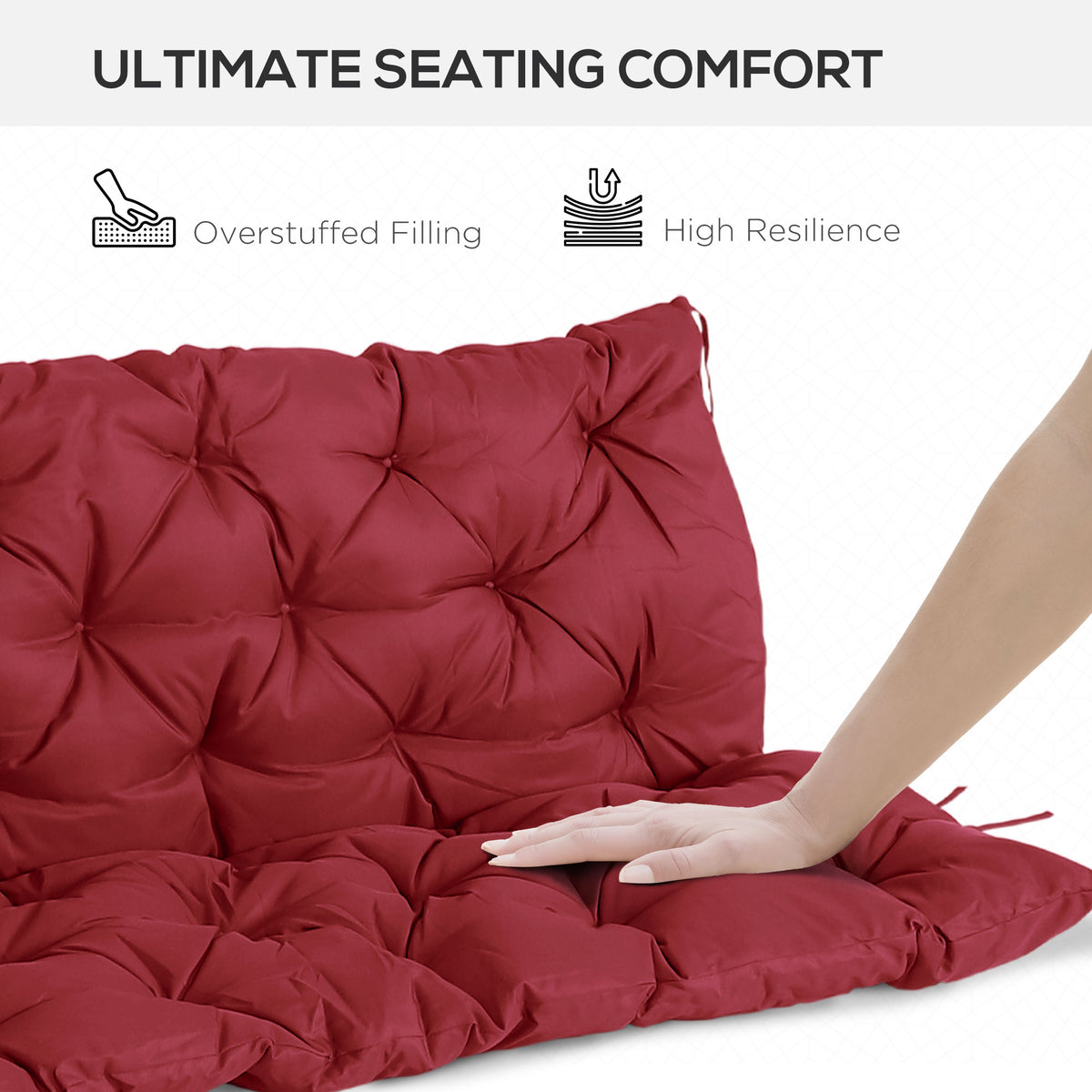 59" x 38" Tufted Bench Cushion for Outdoor Furniture, 3-Seater Replacement for Swing Chair, Patio Sofa/Couch, Wine Red