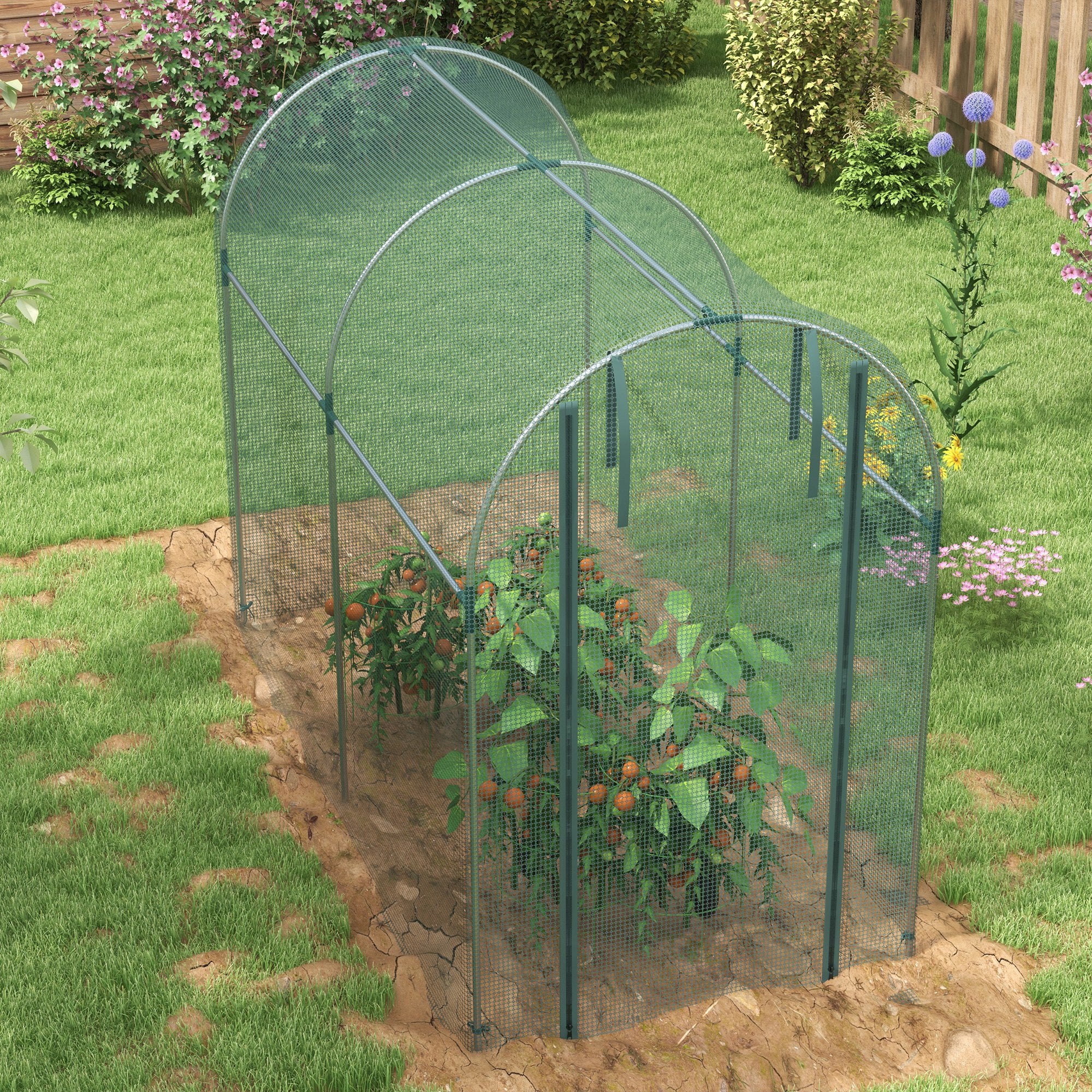 Galvanized Steel Crop Cage, Plant Protection Tent with Zippered Door, 4' x 8', Green - Green - Image 8