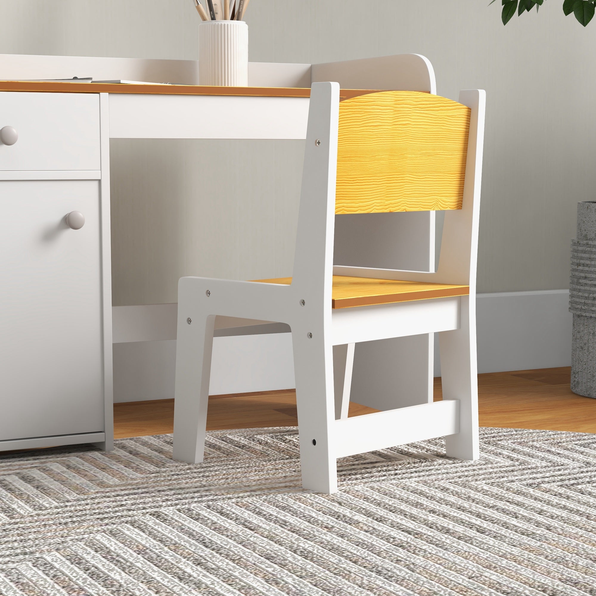Kids Desk and Chair Set with Storage, Study Desk with Chair, White