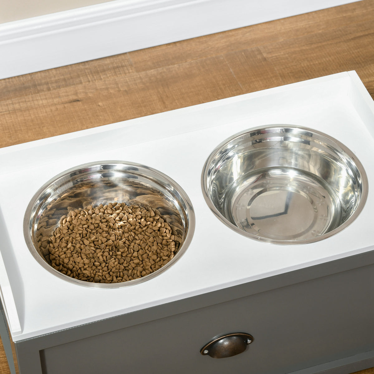 Pet Feeding Station Pet Dish Bowl Set with Storage, 2 Elevated Dog Bowls for Large Sized Dogs, Gray