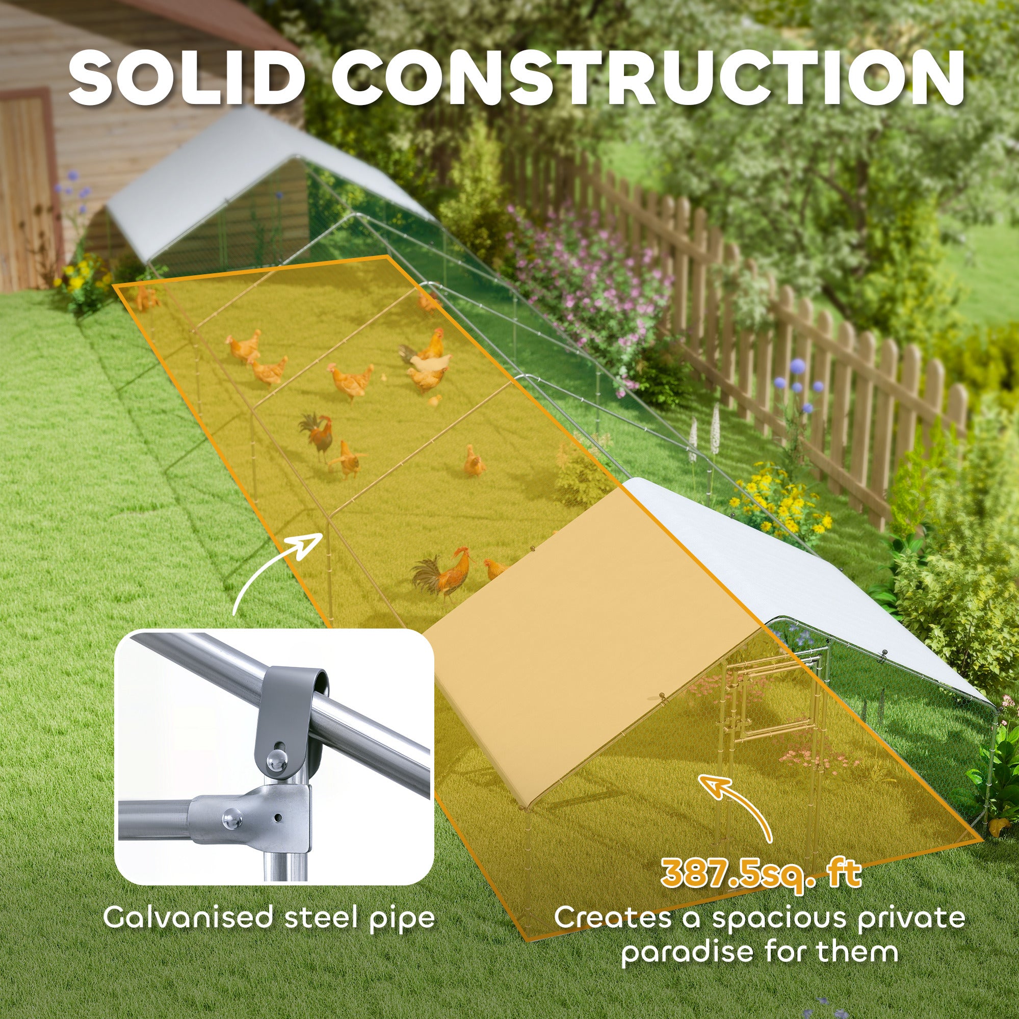 Large Chicken Coop with Waterproof and Anti-UV Cover, Spire Shaped for Outdoor and Yard Farm Use, 39' x 10' x 6.4' - Silver - Image 6