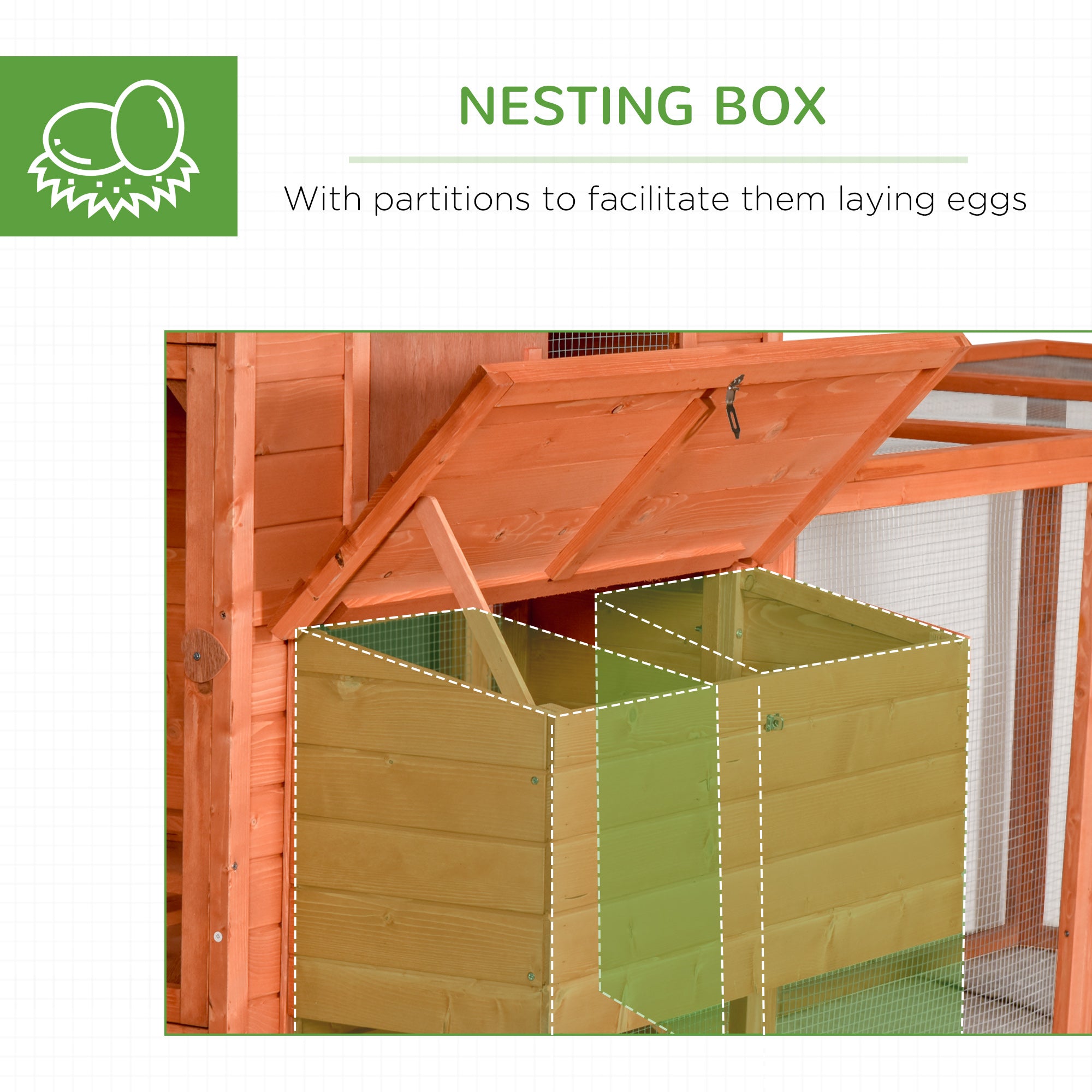 145" Wooden Chicken Coop with Run & Inner Hen House Space - Orange - Image 6