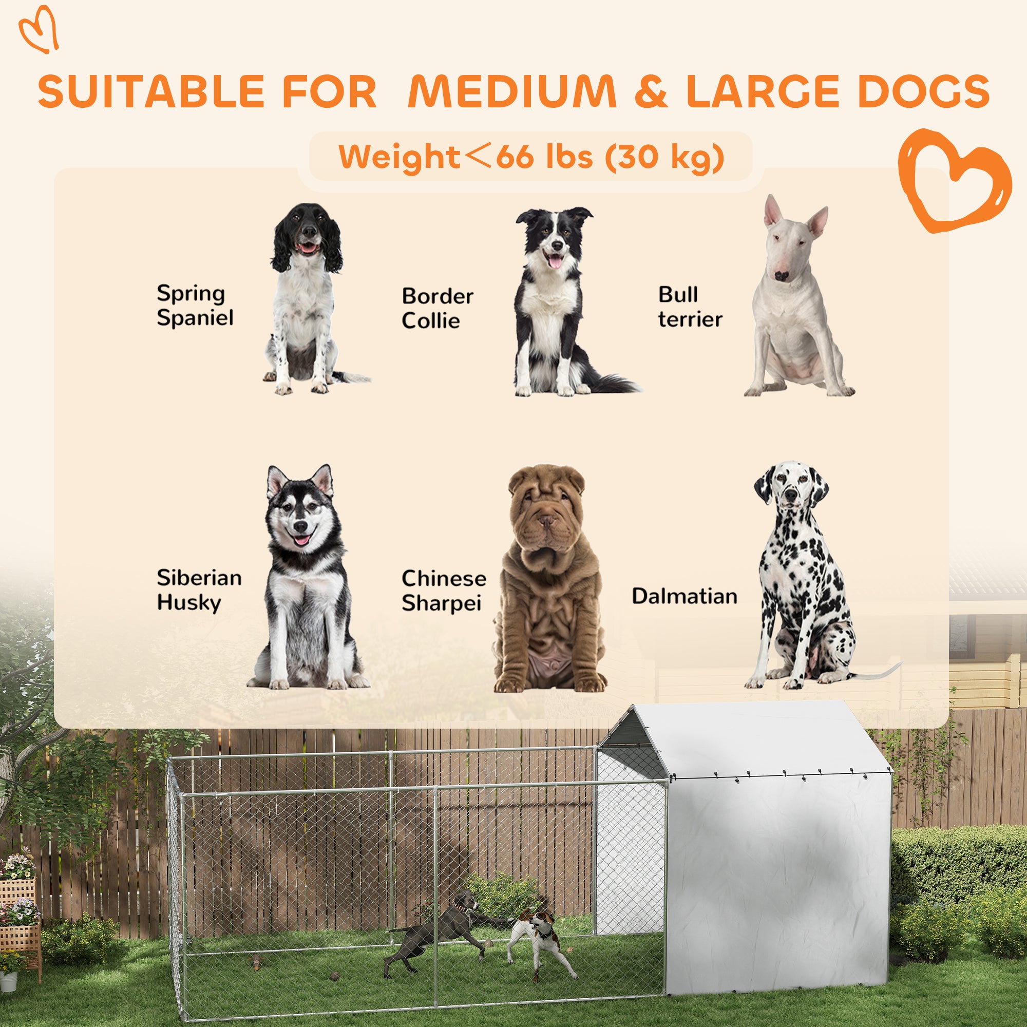 Galvanized Chain Link Large Outdoor Dog Kennel with Waterproof & UV-Resistant Cover, for M&L Dogs, 19.7' x 7.5' x 7.5' - Silver - Image 8