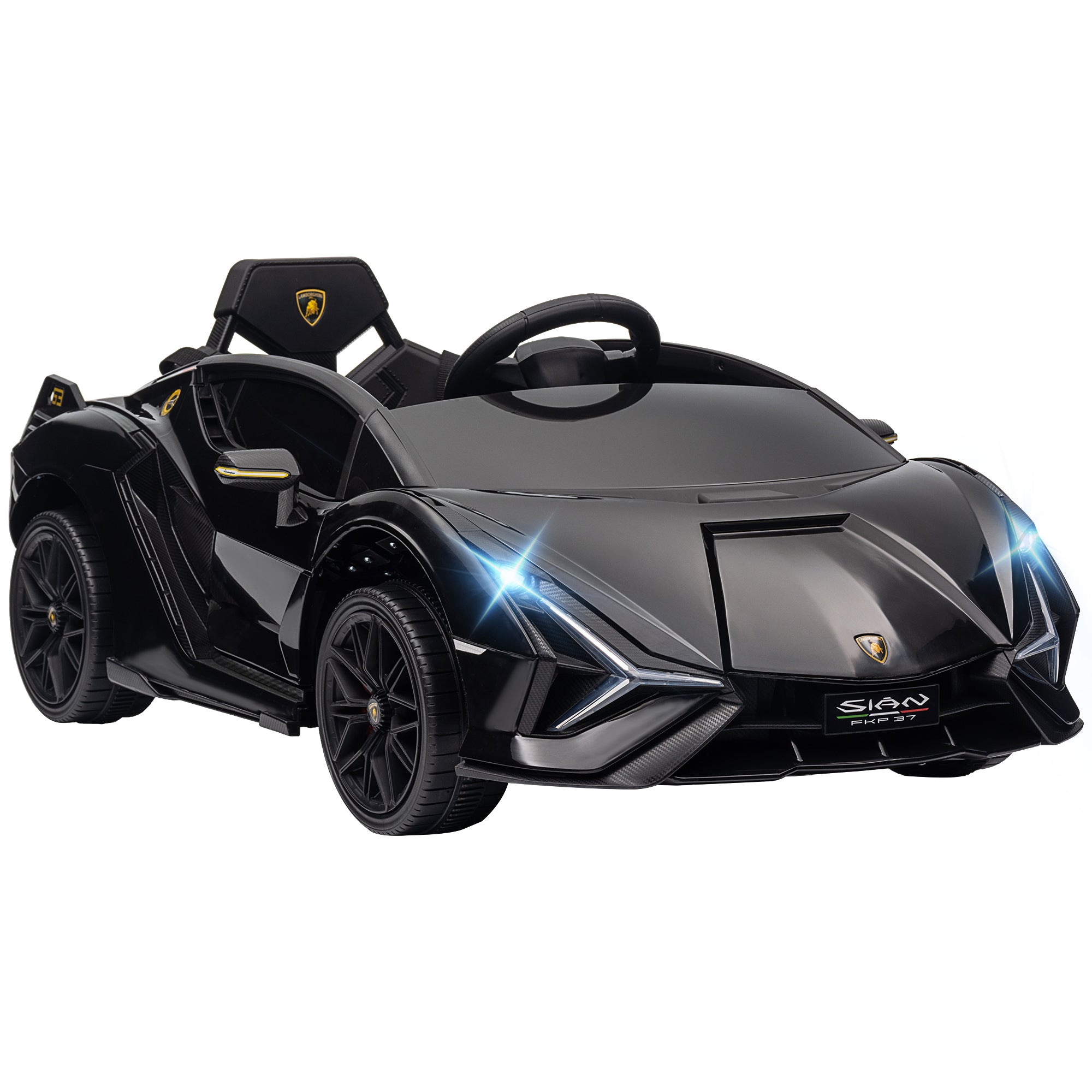 12V Lamborghini SIAN Licensed Electric Car for kids with Remote Control, Horn, Music, & Headlights, Black