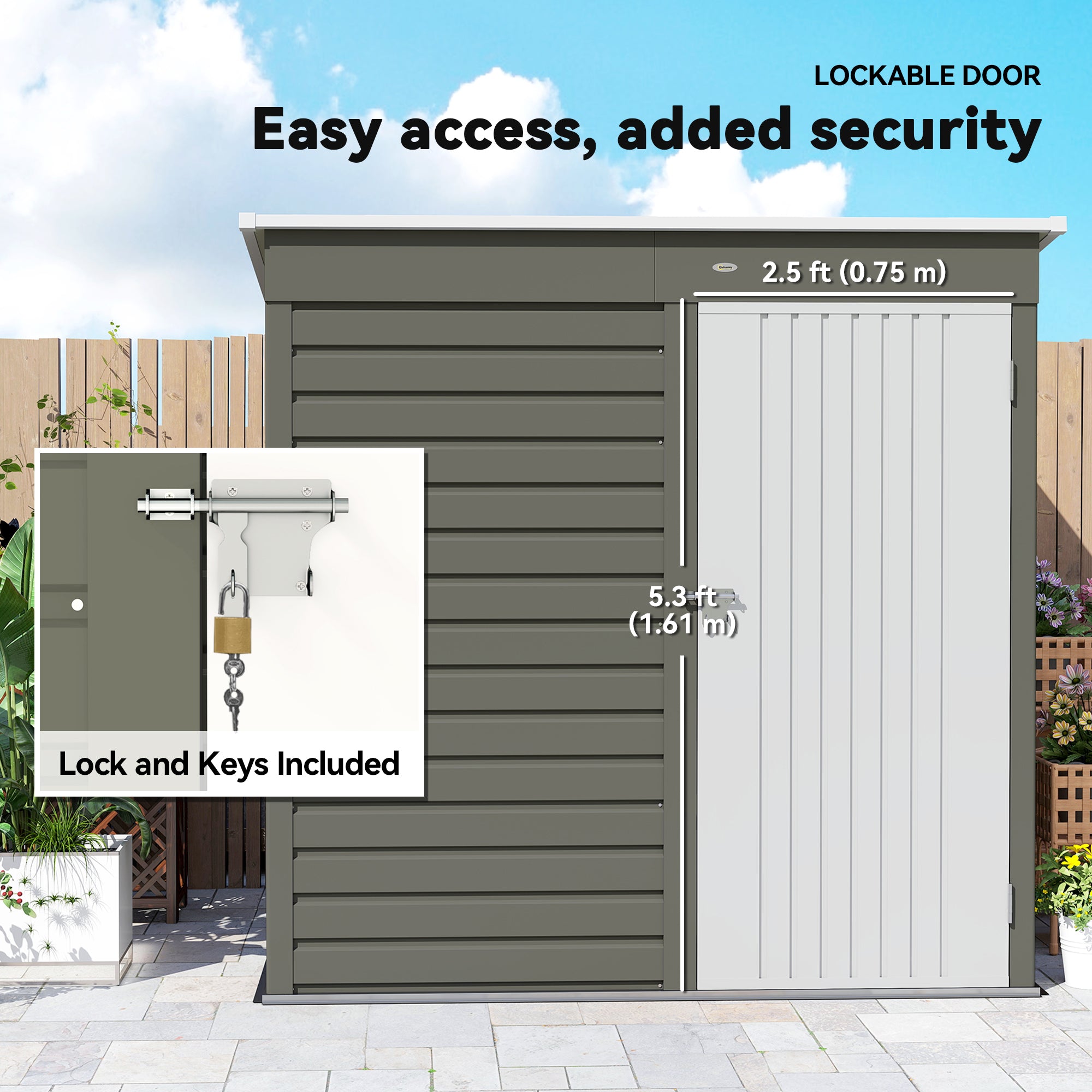 6' x 4' Outdoor Garden Shed, Metal Storage Shed with Lockable Door and Gloves for Backyard Garden Patio, Light Gray - Light Gray - Image 6