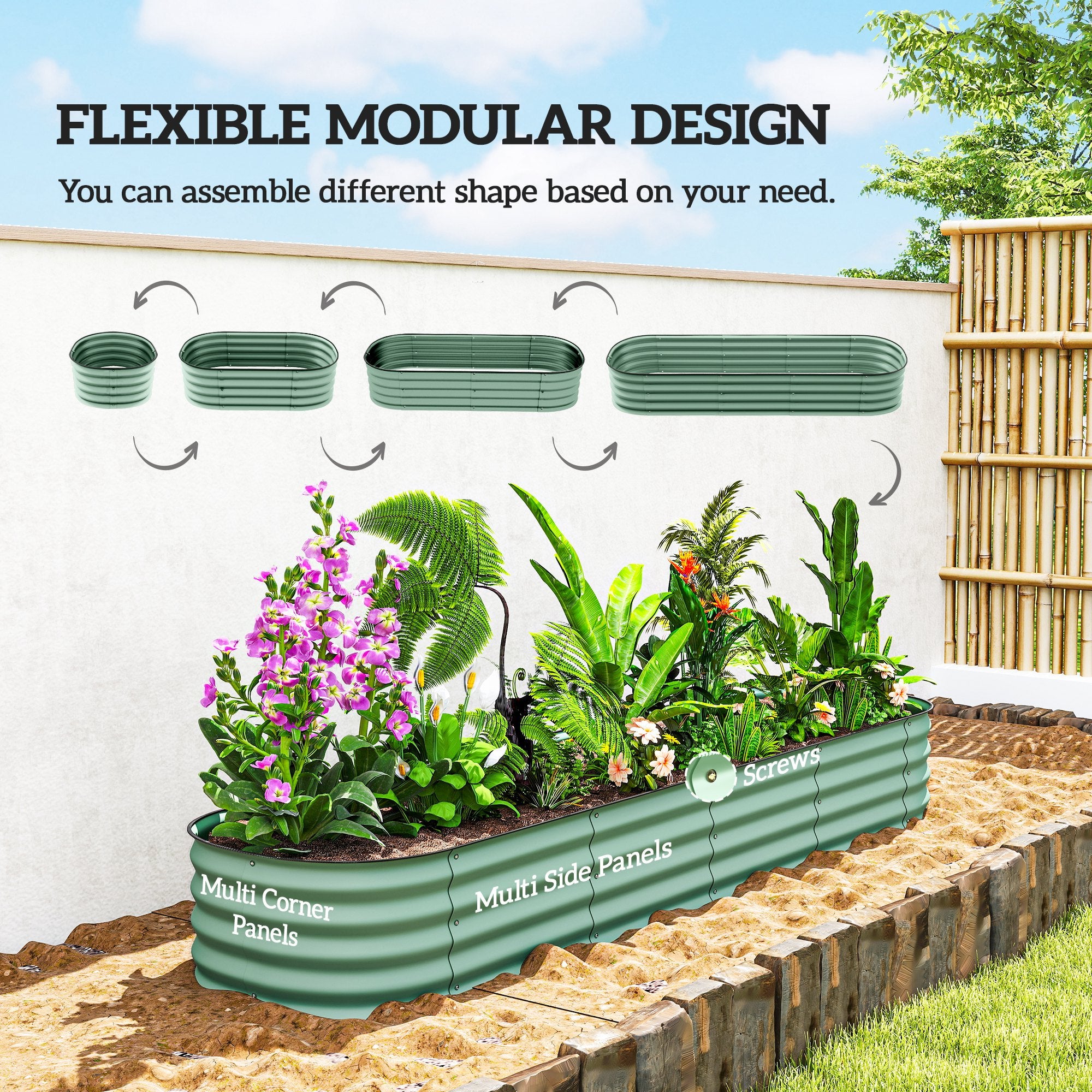 7.9' x 2' x 1' Galvanized Raised Garden Bed Kit, Metal Planter Box with Safety Edging, Green - Green - Image 4