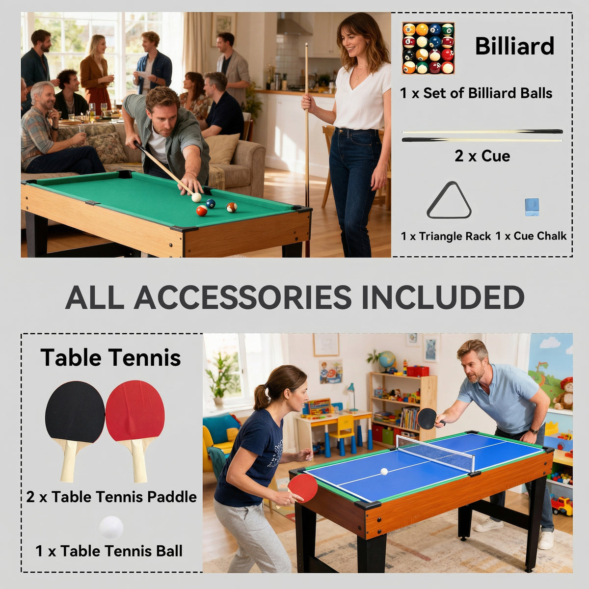 5-in-1 Multi Game Table, 53" Combo Table with Foosball, Pool, Ping Pong, Ice Hockey & Basketball, Game Room Sports Set