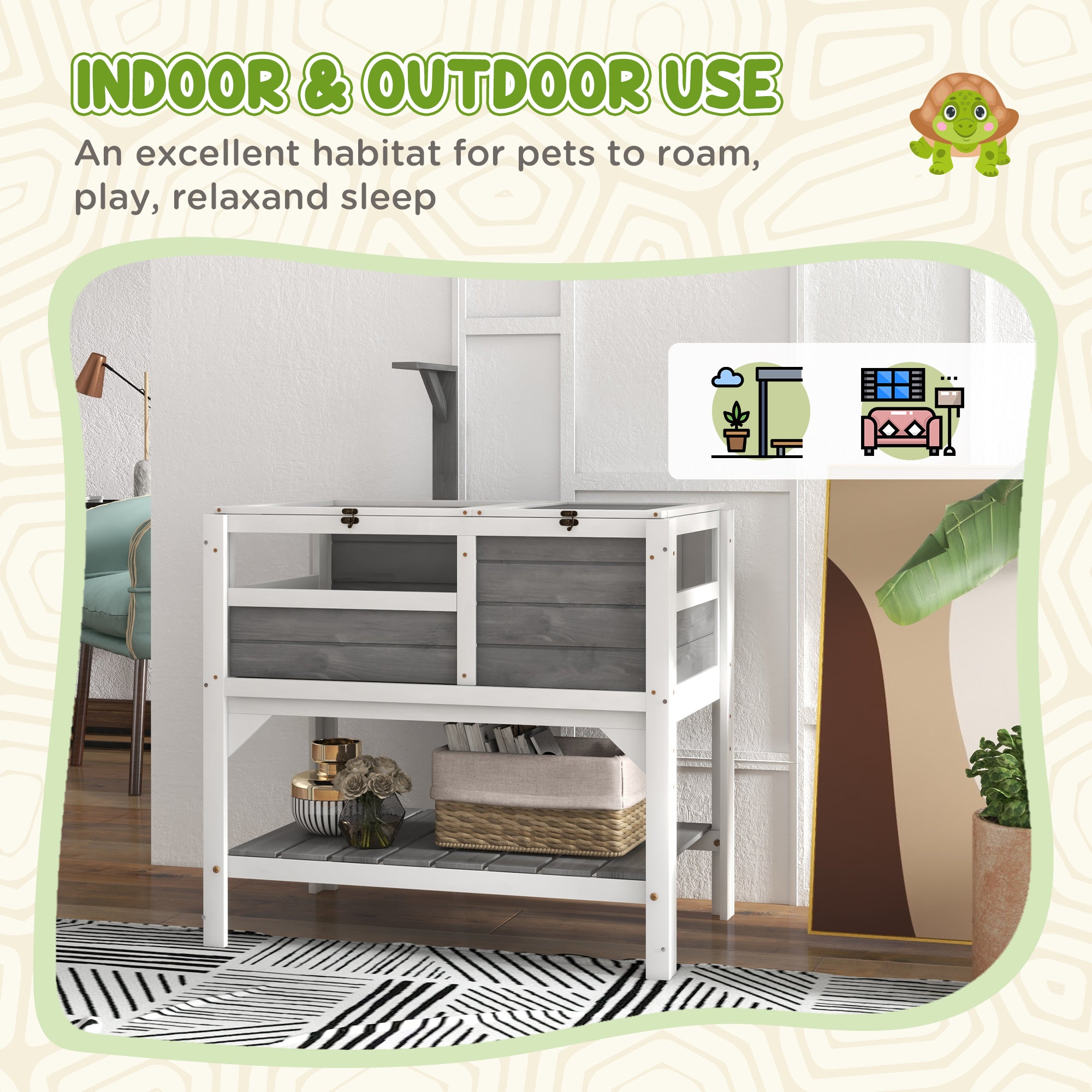 Tortoise Habitat with Shelf Storage Tortoise Gift Accessory with Weather Protection for Indoor, Light Gray - Light Gray - Image 8