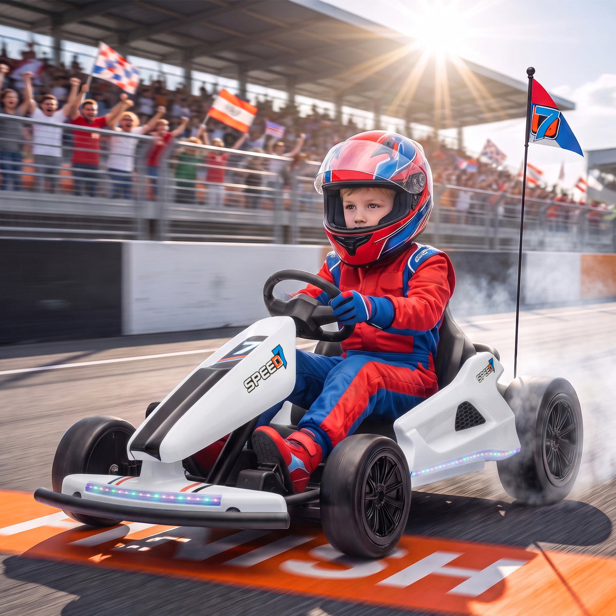 24V Electric Drift Go Kart for Kids with Dual Motors, Soft Start, PU Wheels, 7.5MPH High Speed, for Ages 6-14, White