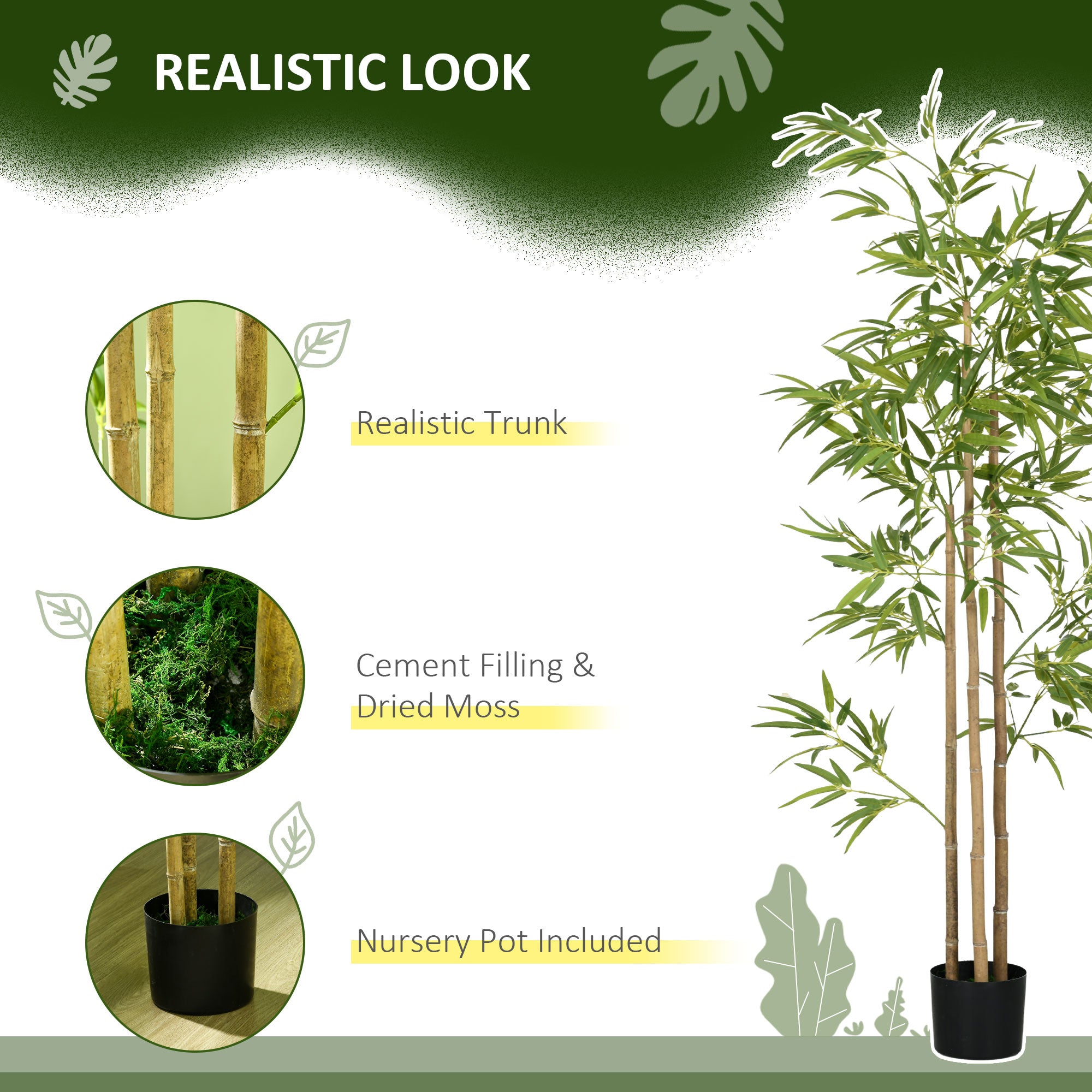 6ft Artificial Tree, Indoor Fake Bamboo with Pot, for Home Office Living Room Decor
