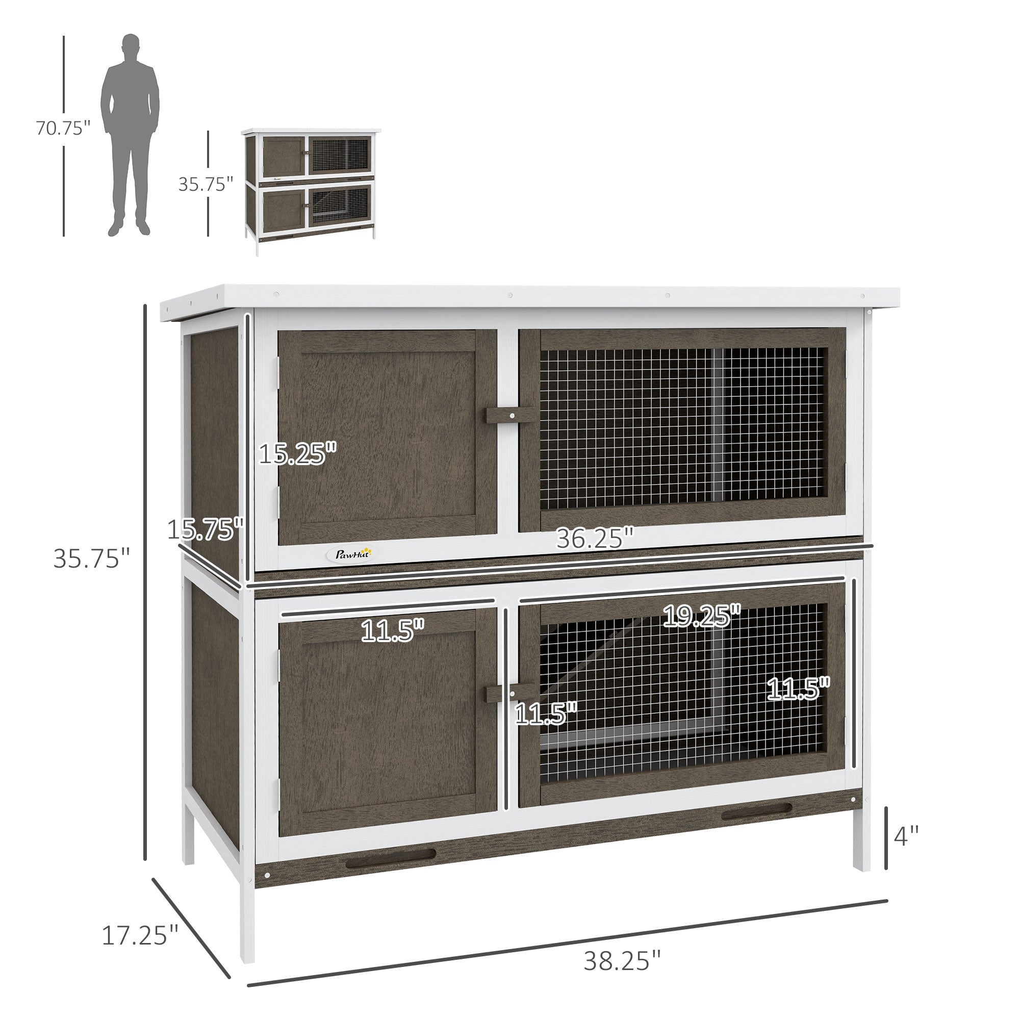 Wooden Bunny Hutch with Ramp, Indoor/Outdoor, Brown - Brown - Image 3