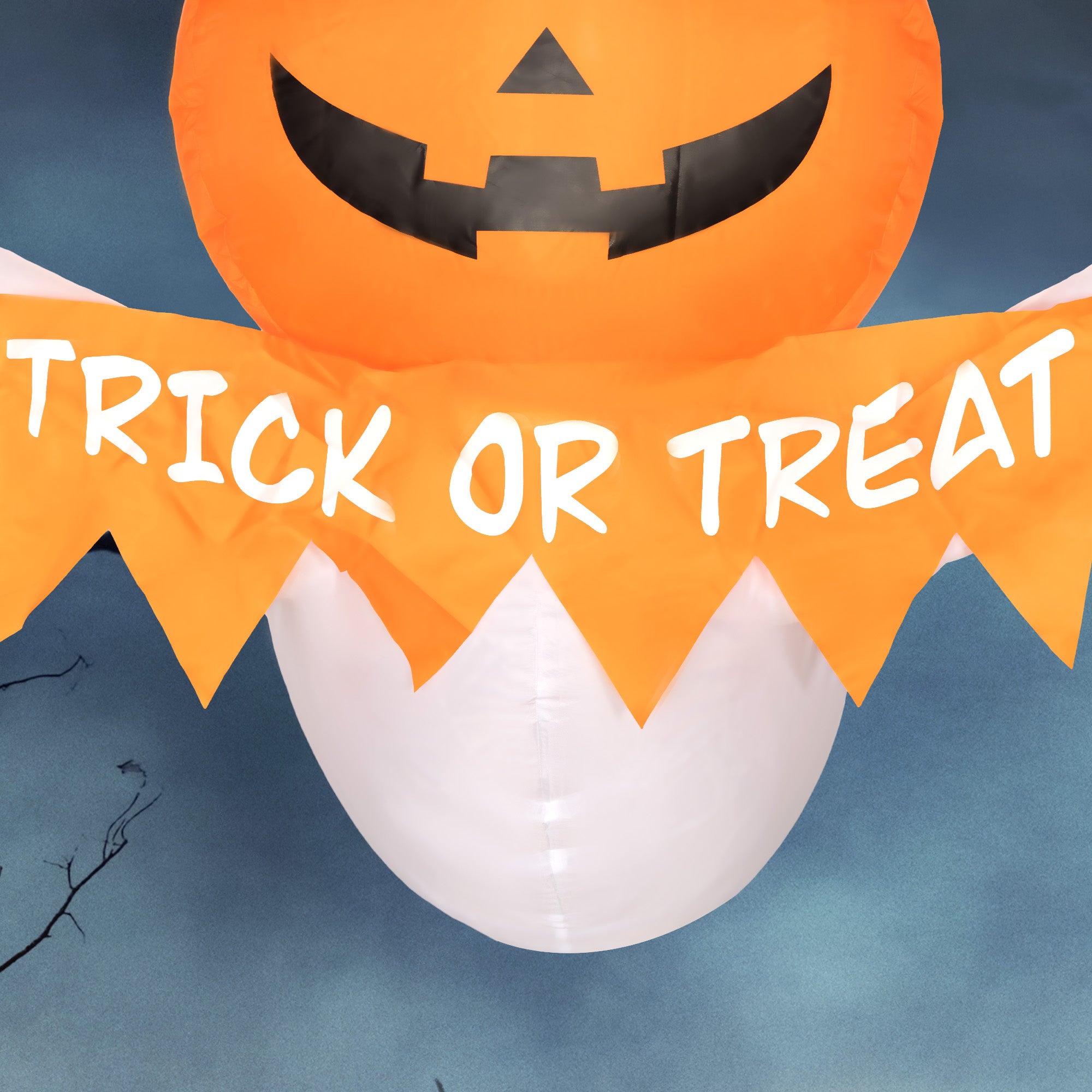 3.4ft Inflatable Halloween Window Sticker Ghost with Orange Face, Blow Up LED Display for Garden Indoor Outdoor