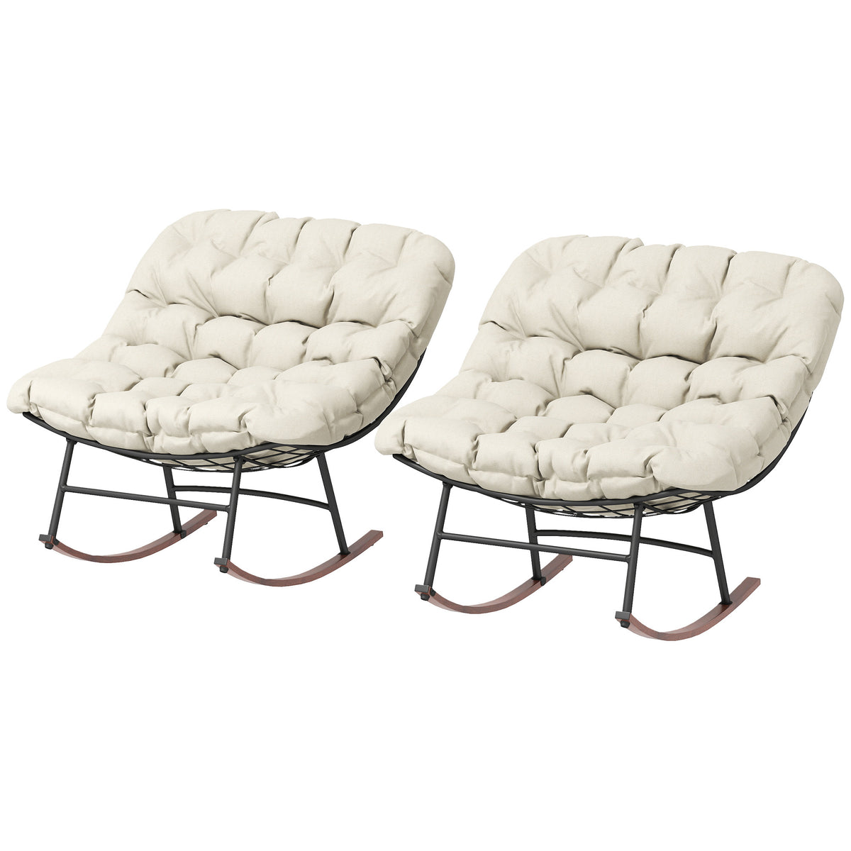 Outdoor Rocking Chair Patio Set of 2, Oversized Rocking Papasan Chairs with Cushions for Garden Porch, 265 lbs., Beige