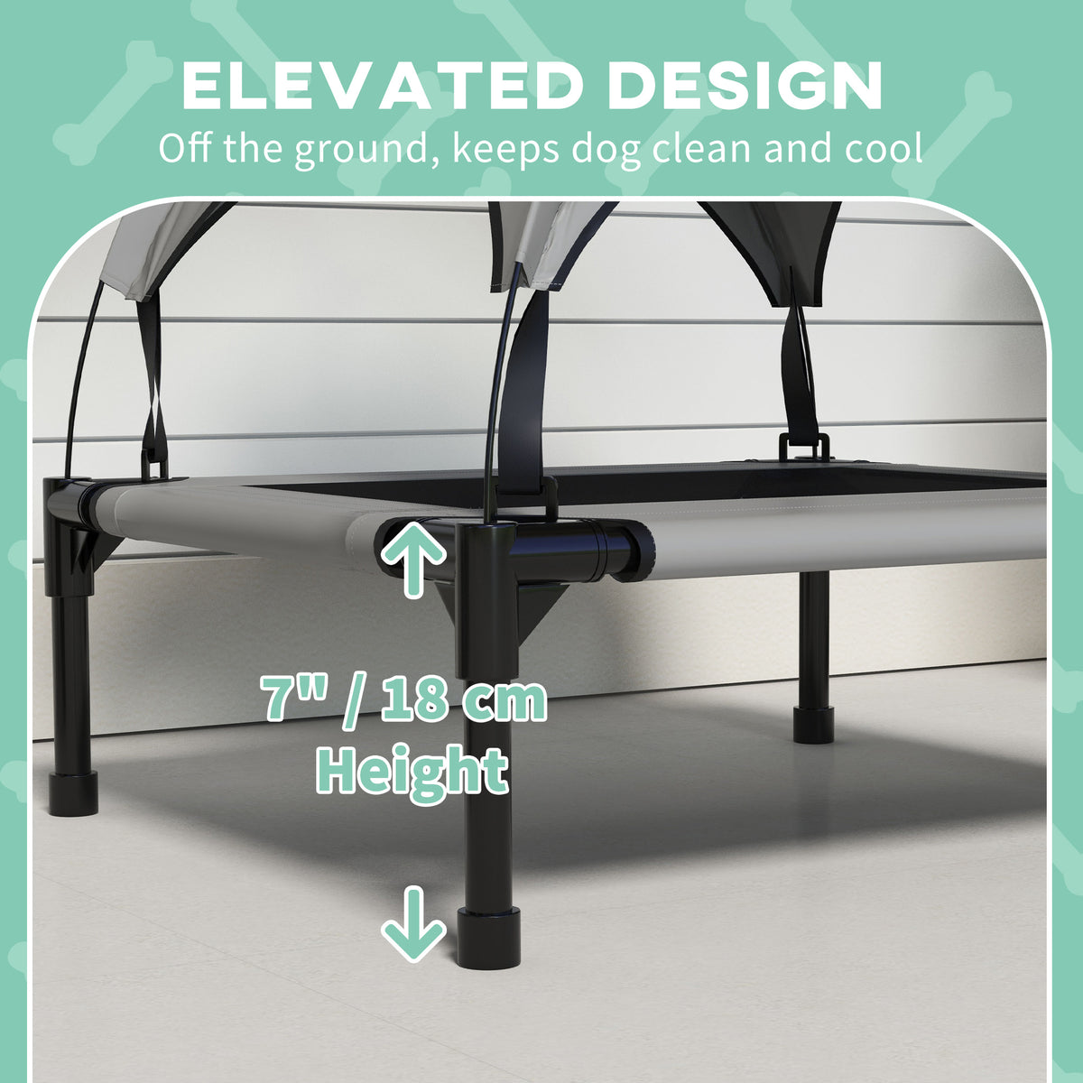 Elevated Dog Bed with Canopy, Raised Outdoor Pet Bed for Camping with Washable Breathable Mesh, 30" x 24" x 27"