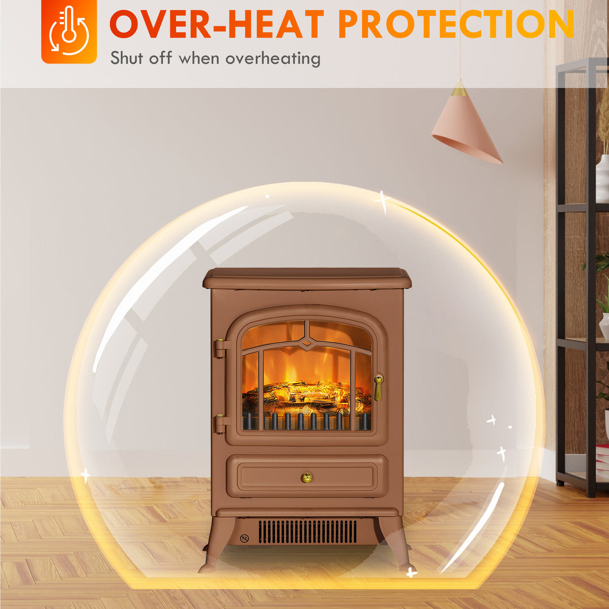 Fireplace Stove, Electric Fireplace Heater with Realistic LED Flames and Logs, 725W/1450W, Dark Brown