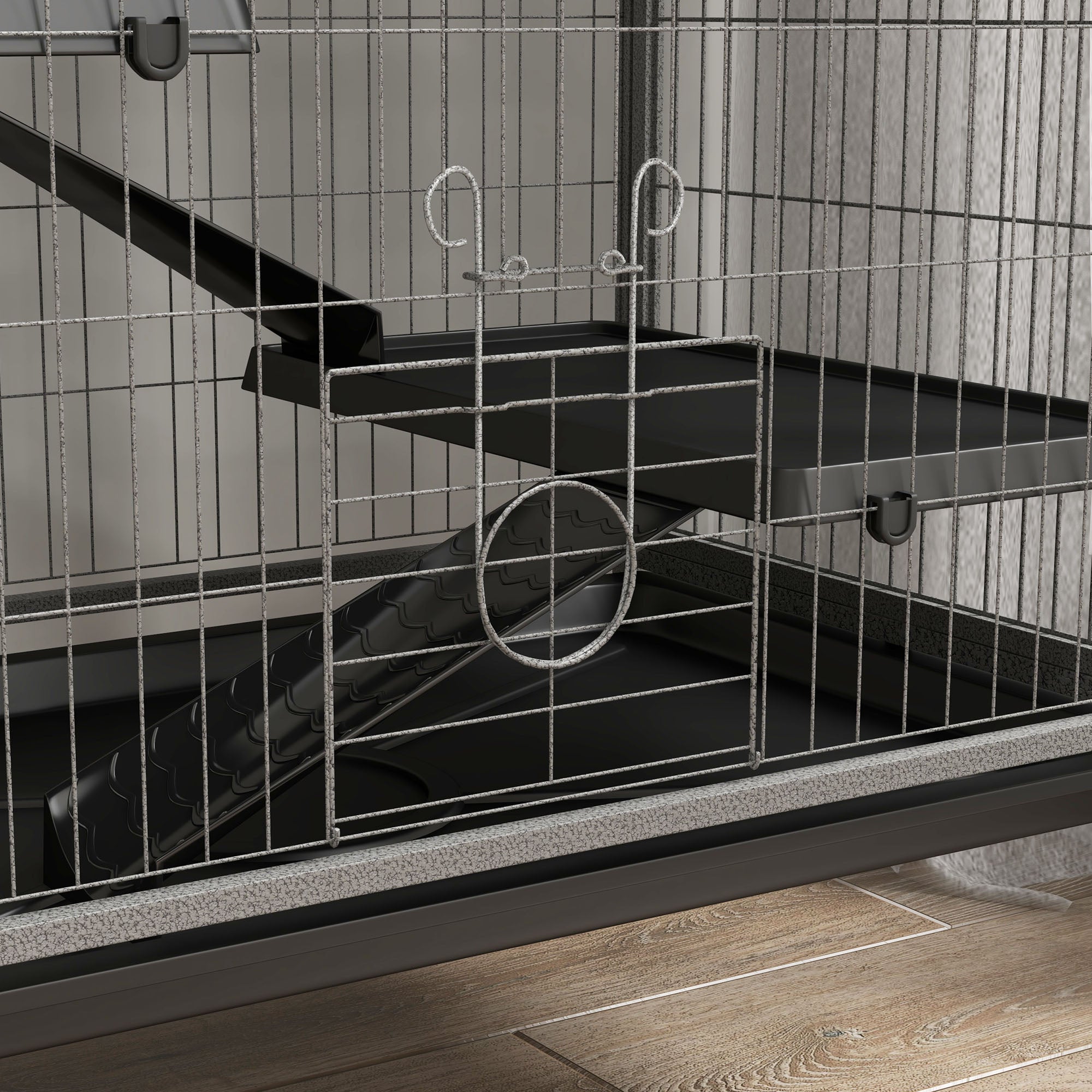 63" H Rolling Small Animal Cage with Hammock, Ferret Cage, Chinchilla Cage, Pet Habitat with 6 Doors, Removable Tray - Gray - Image 8