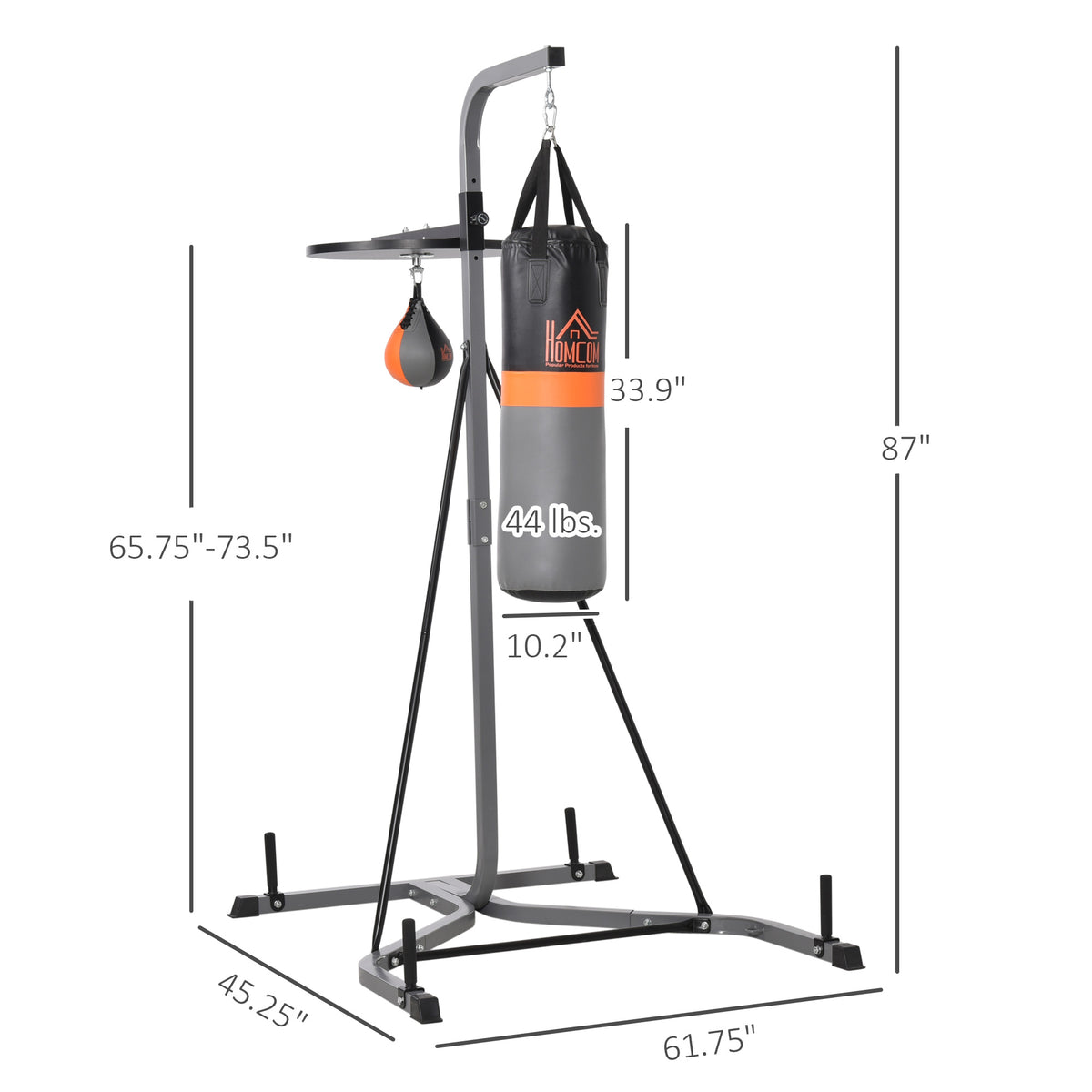 2-in-1 Punching Bag with Stand for Adults, 65.7"-73.6" Height Adjustable Freestanding Heavy Bag Stand with Speedball
